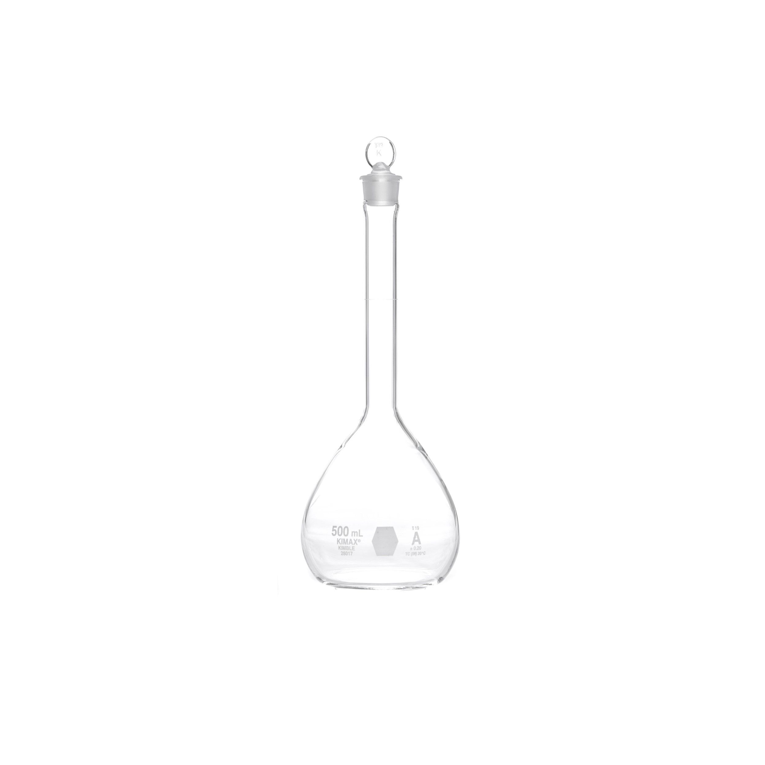 MATRAZ VOLUMÉTRICO DE 500ml CLASE A ASTM CON CERTIFICADO. KIMAX