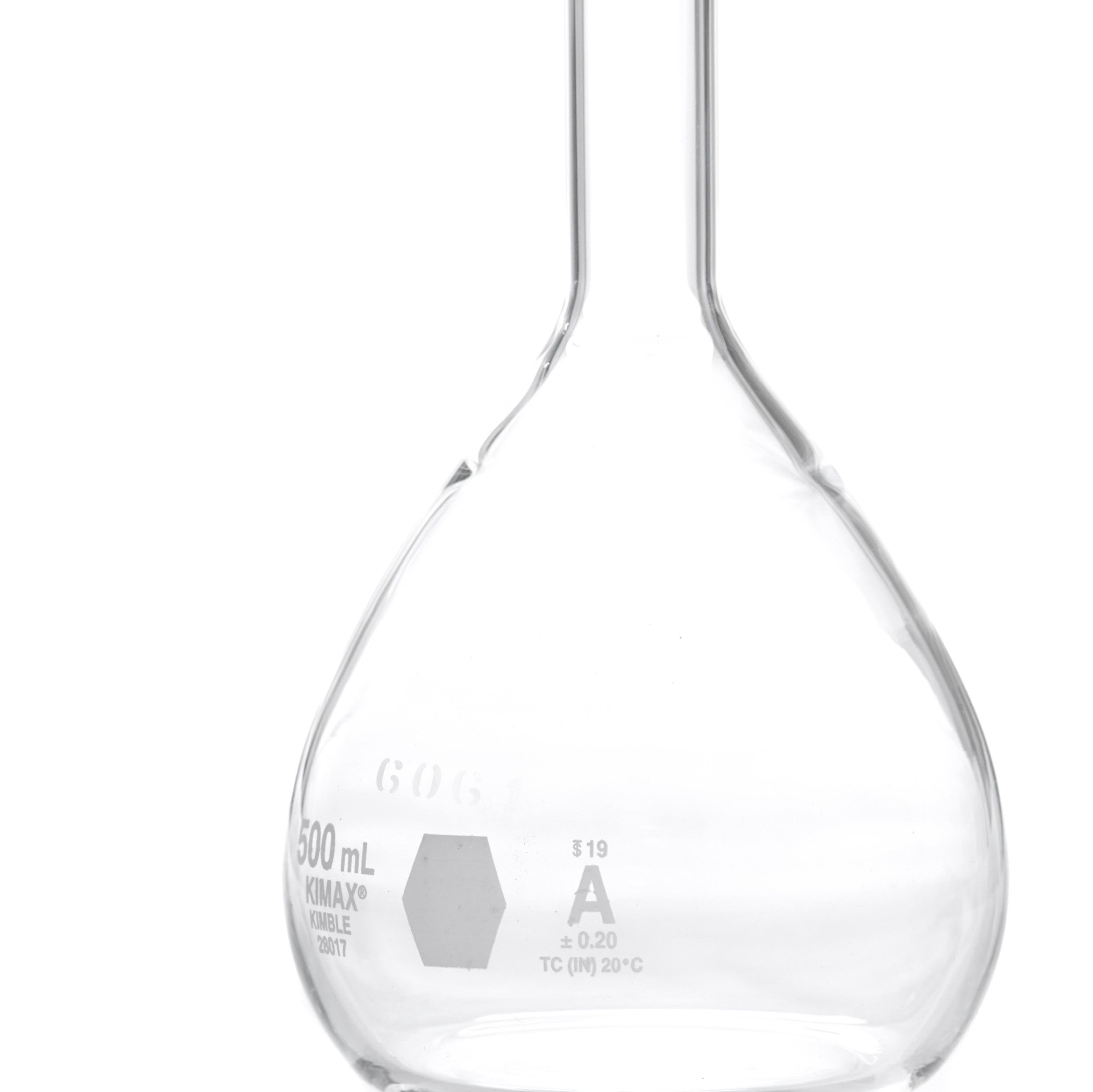 MATRAZ VOLUMÉTRICO DE 500ml CLASE A ASTM CON CERTIFICADO. KIMAX