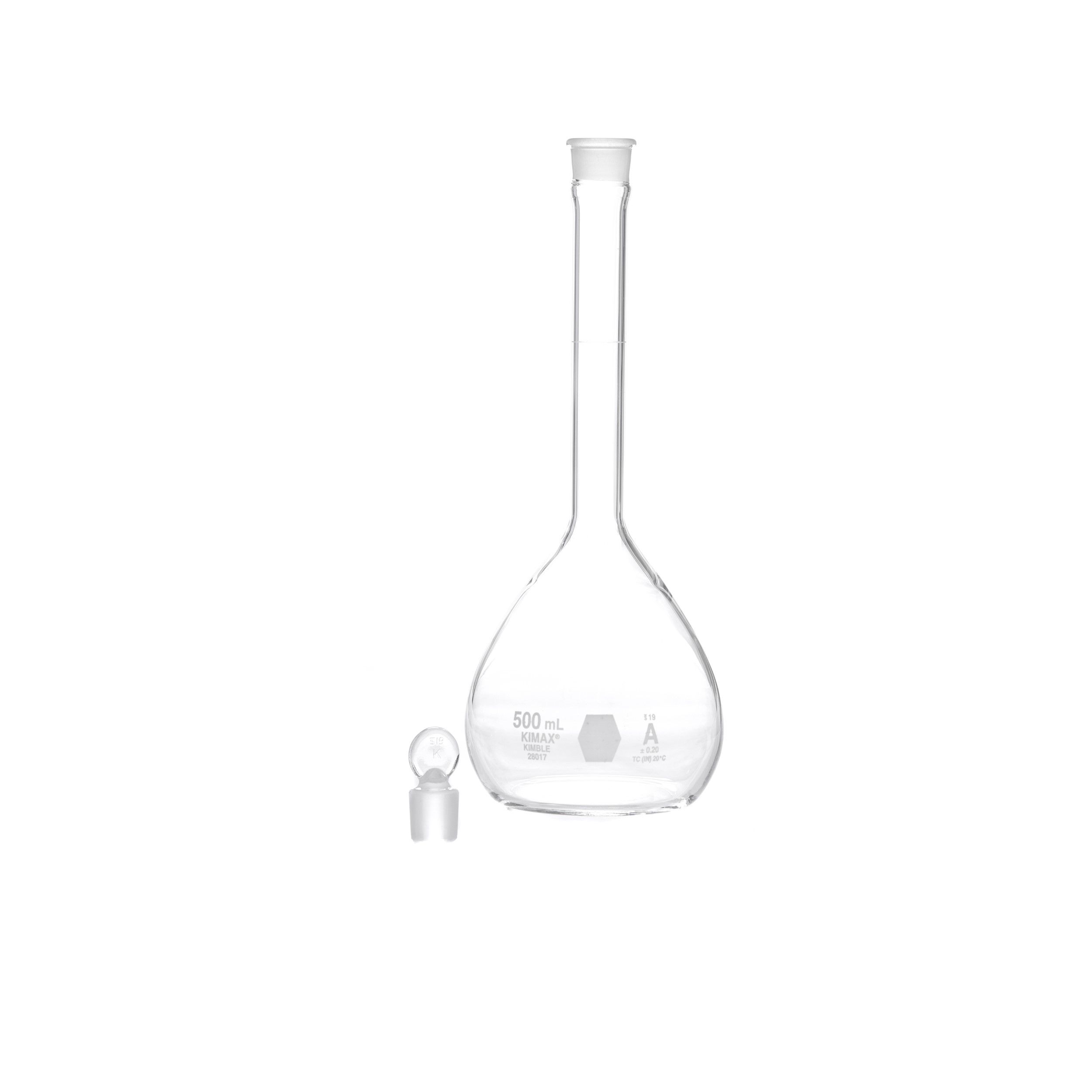 MATRAZ VOLUMÉTRICO DE 500ml CLASE A ASTM CON CERTIFICADO. KIMAX