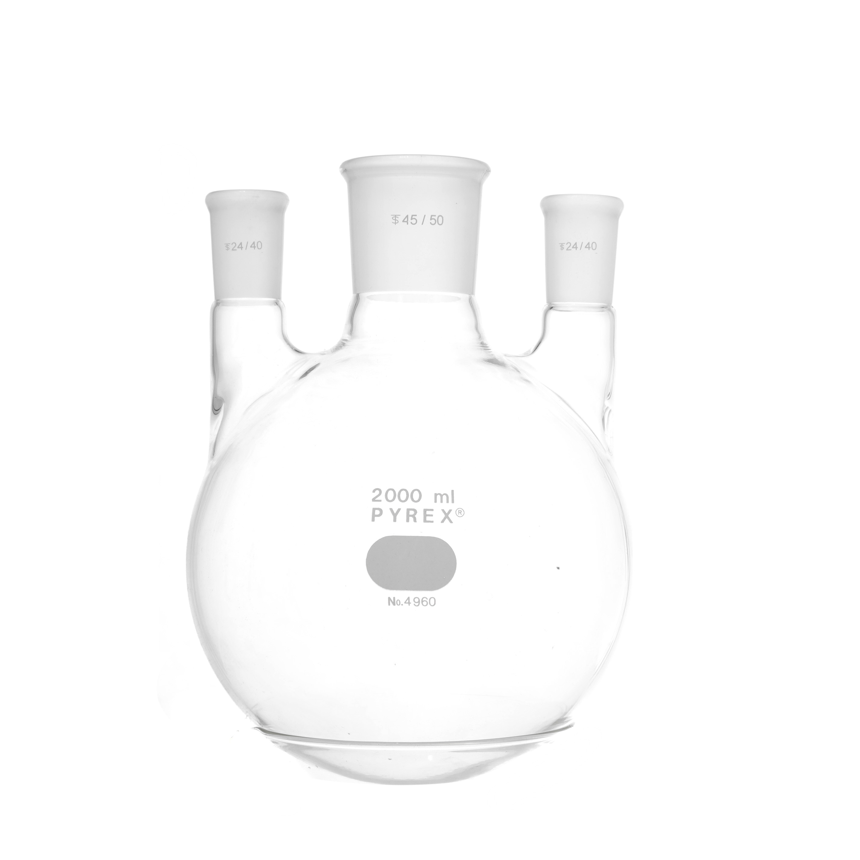 MATRAZ DE DESTILACIÓN DE 2L CON TRES BOCAS VERTICALES. PYREX