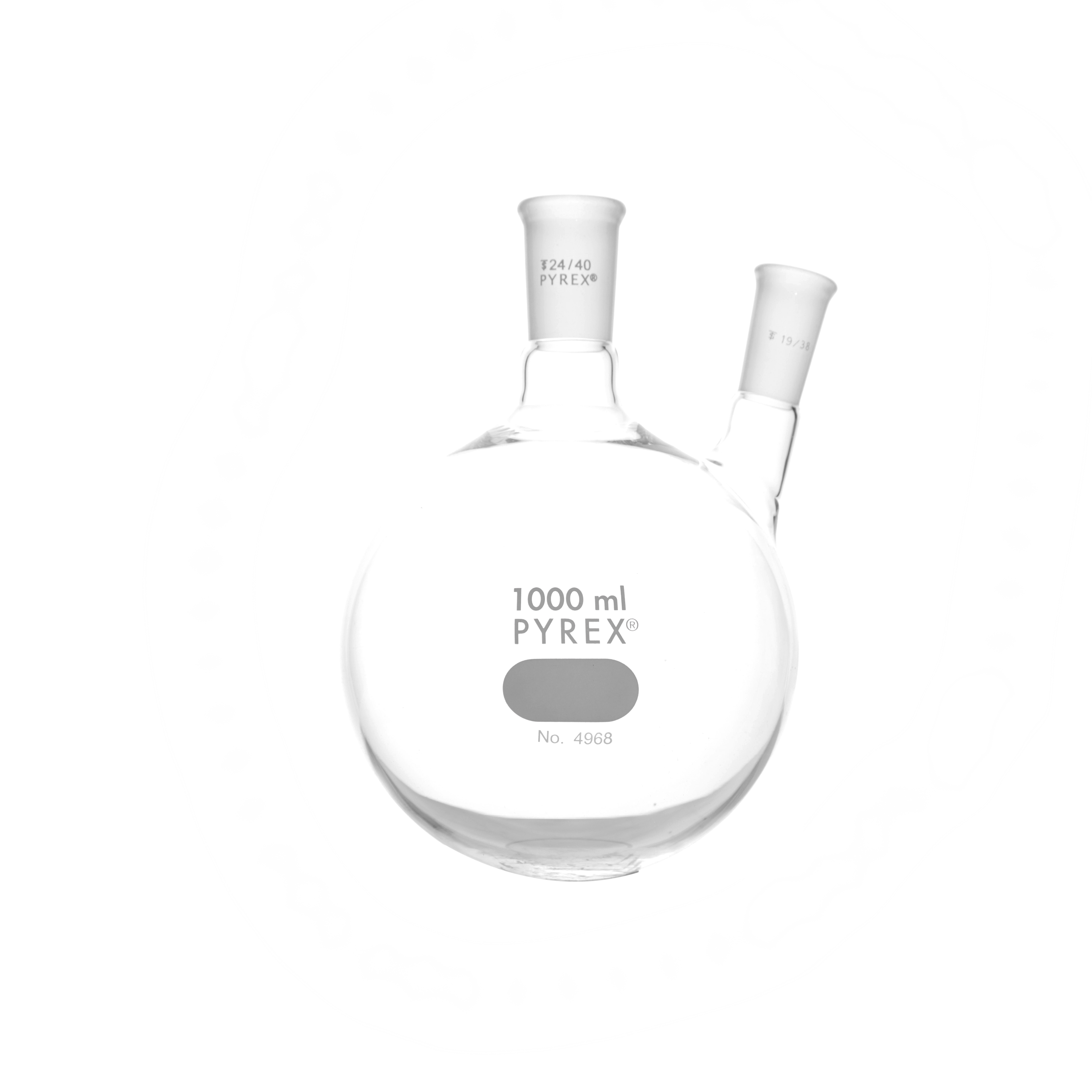 MATRAZ DE DESTILACIÓN DE 1L CON DOS BOCAS EN ÁNGULO. PYREX