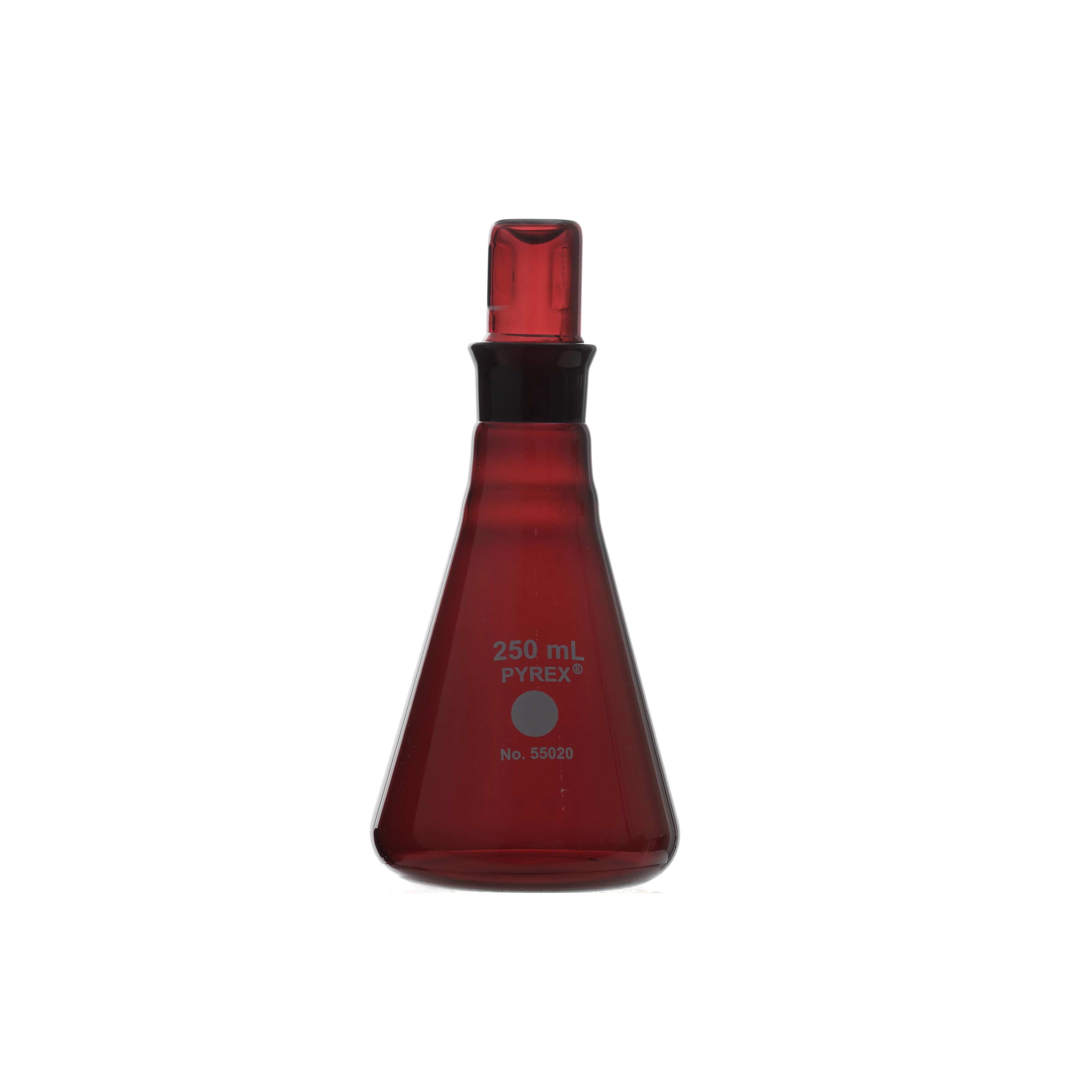 MATRAZ ERLENMEYER DE 250ml ACTÍNICO CON TAPÓN DE VIDRIO. PYREX