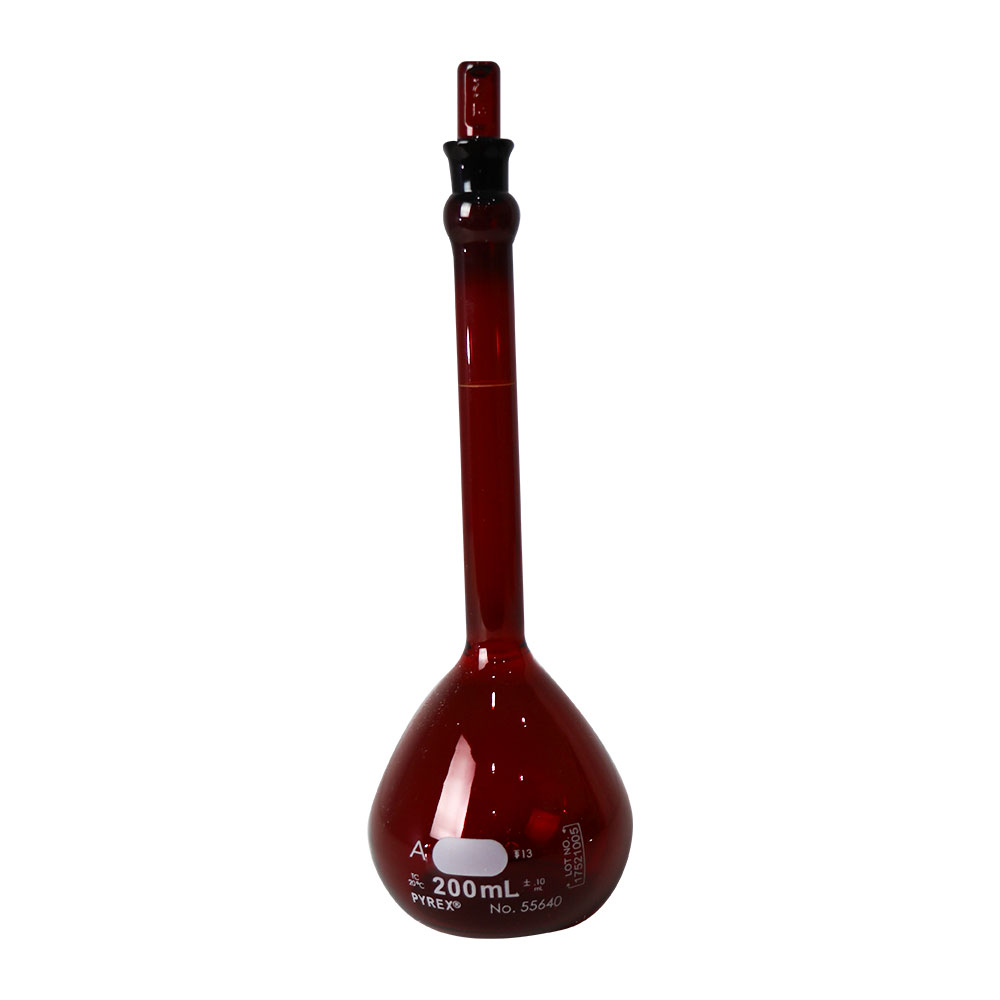 MATRAZ VOLUMÉTRICO DE 200 ml CLASE A ASTM ACTÍNICO. PYREX