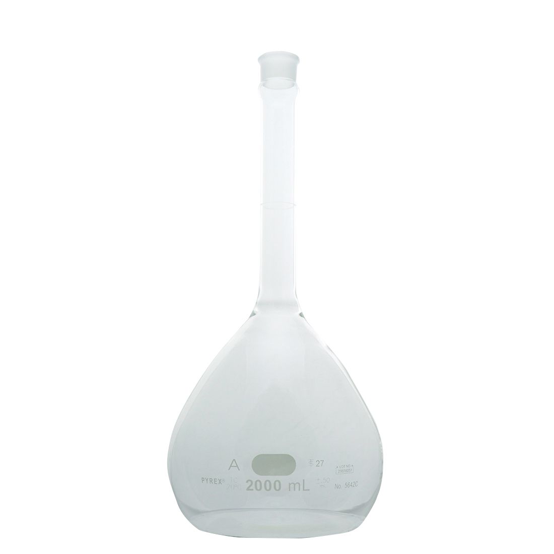 MATRAZ VOLUMÉTRICO DE 2L CLASE A ASTM CON CERTIFICADO. PYREX