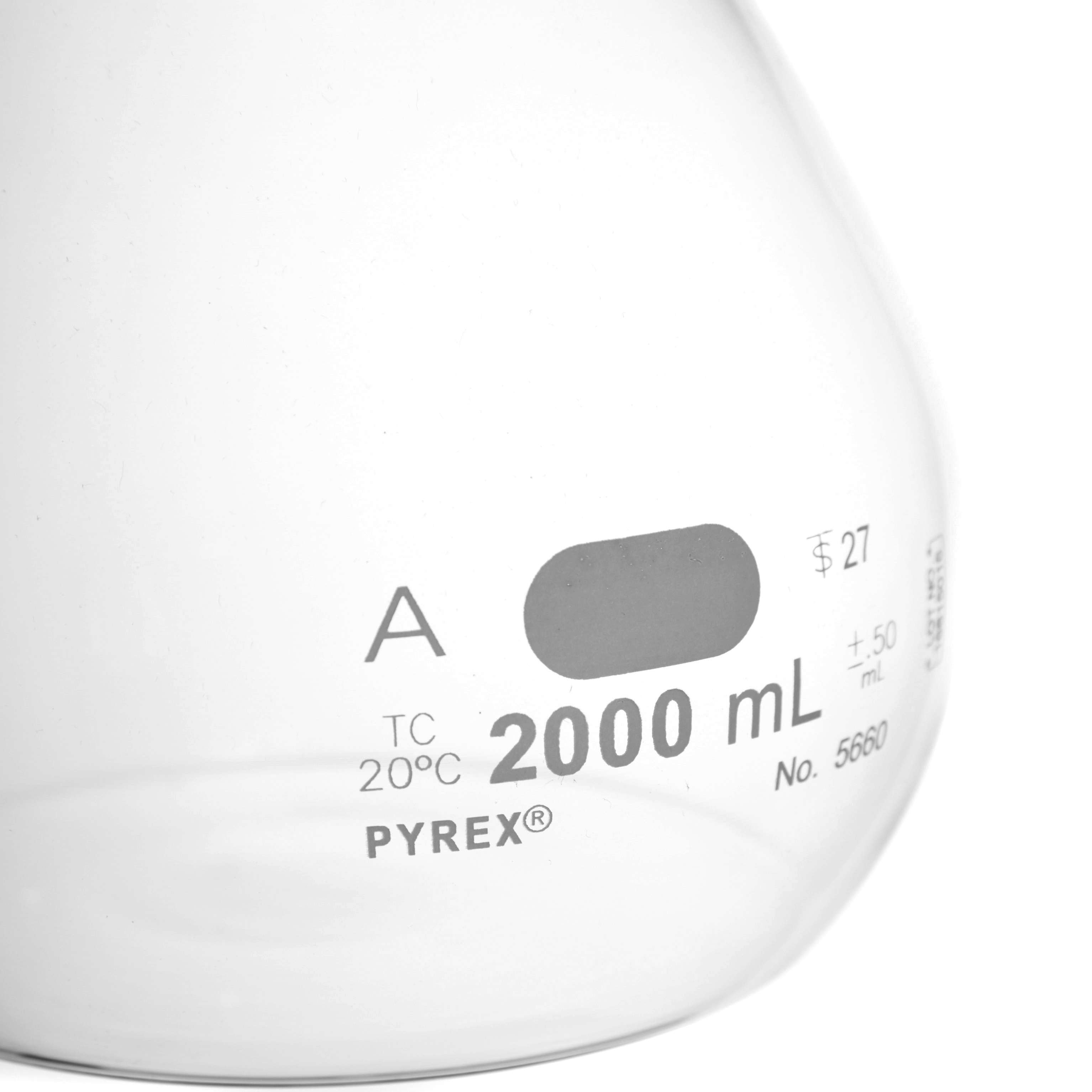 MATRAZ VOLUMÉTRICO DE 2L CLASE A ASTM LÍNEA ROJA. PYREX