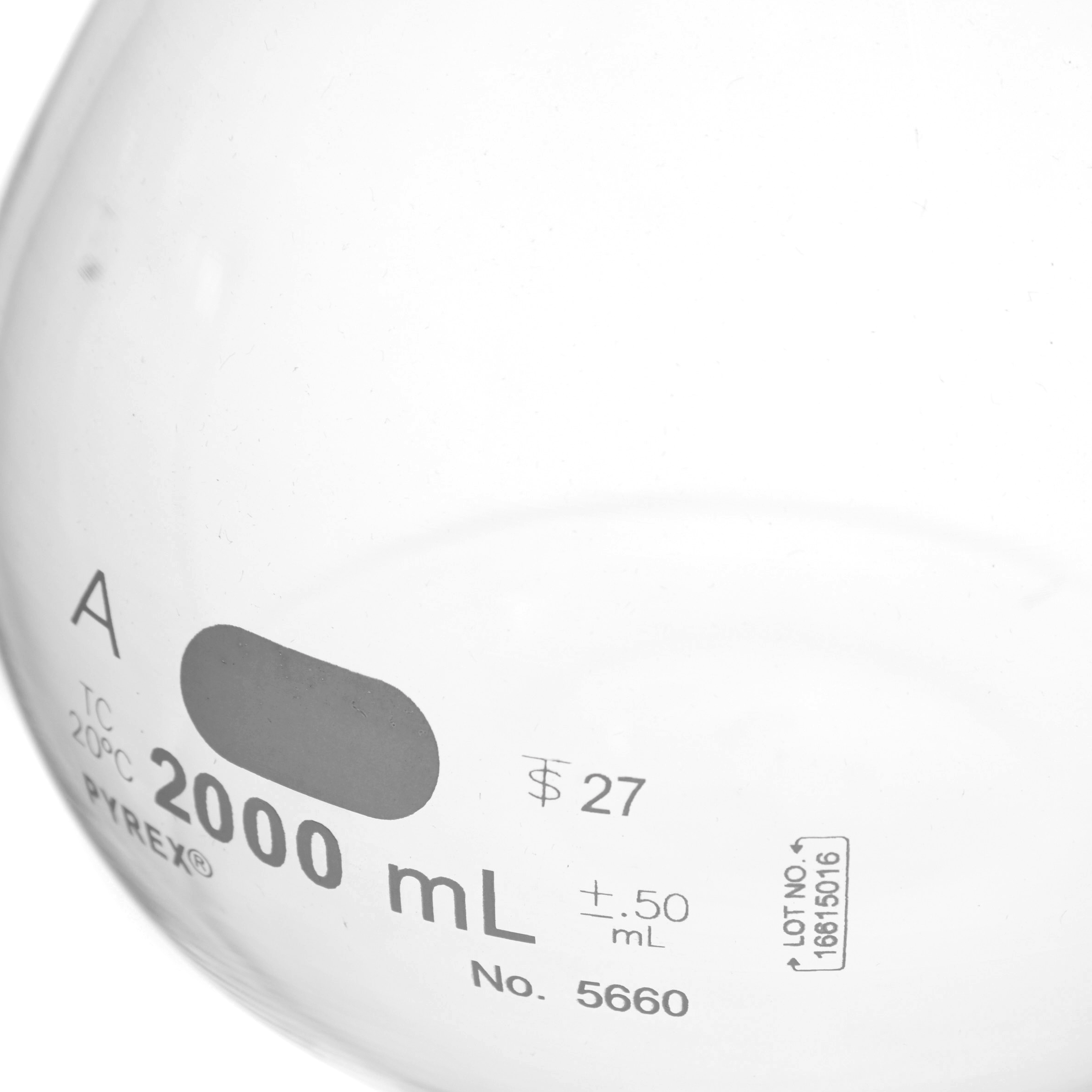 MATRAZ VOLUMÉTRICO DE 2L CLASE A ASTM LÍNEA ROJA. PYREX