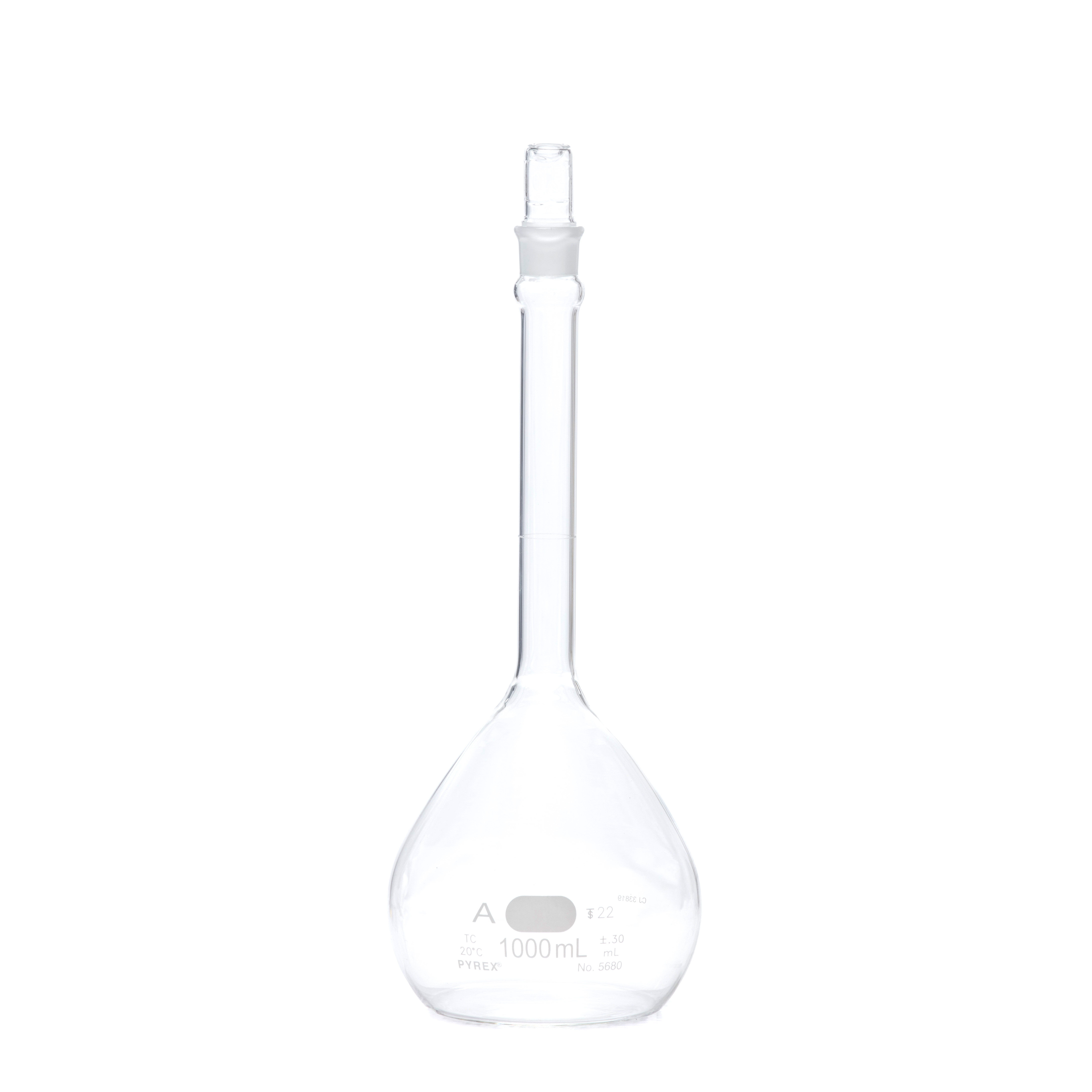 MATRAZ VOLUMÉTRICO DE 1L CLASE A ASTM CON CERTIFICADO. PYREX