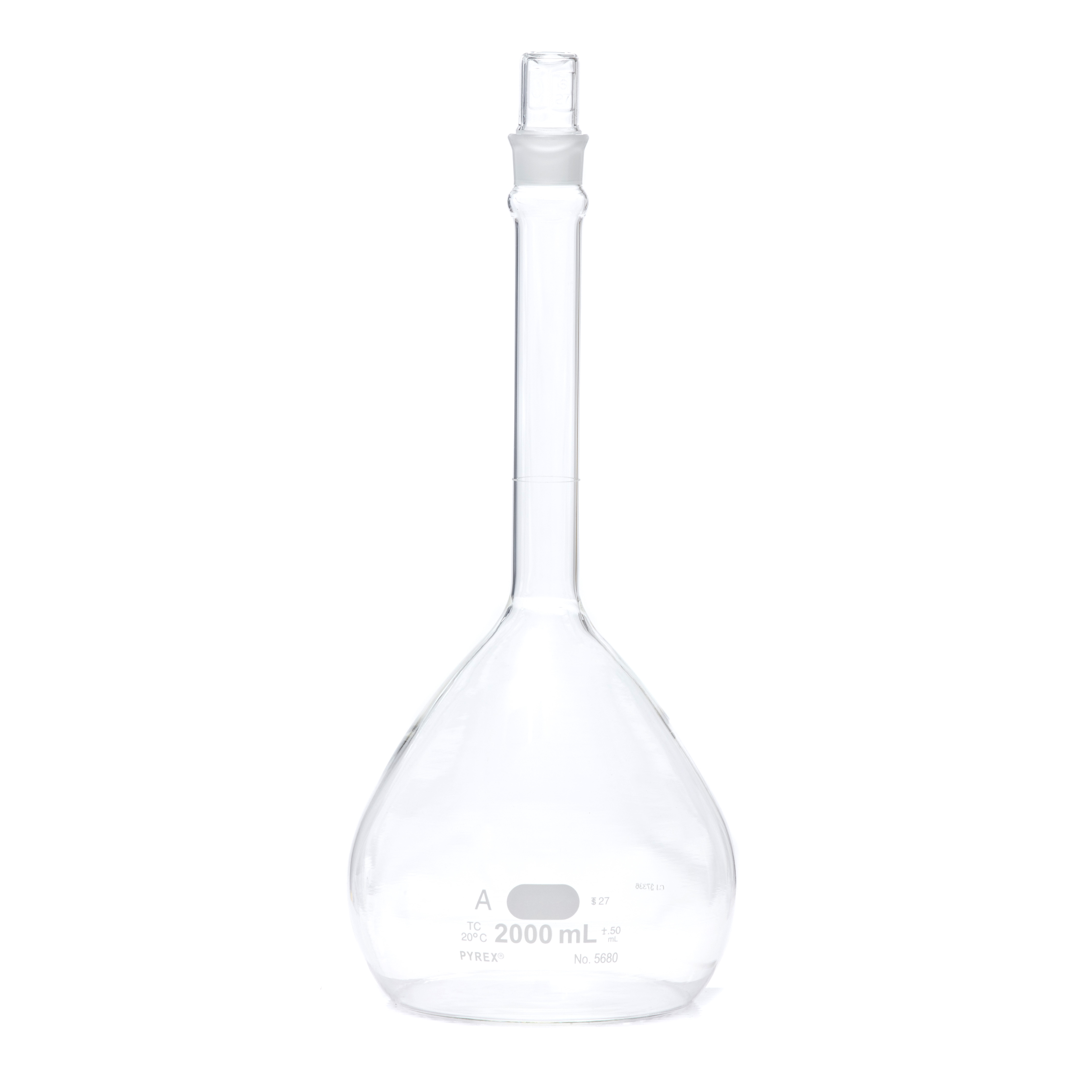 MATRAZ VOLUMÉTRICO DE 2L CLASE A ASTM CON CERTIFICADO. PYREX