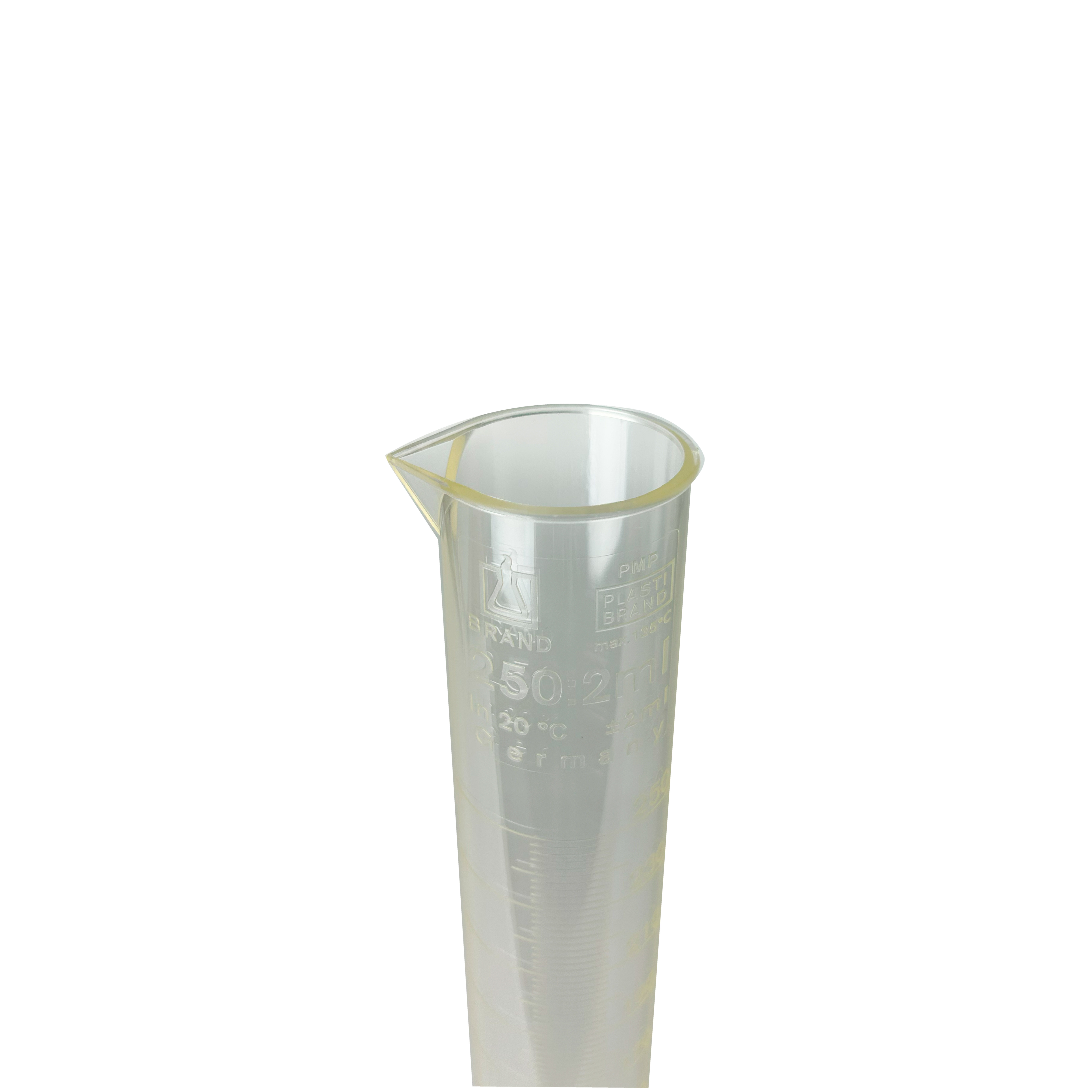 PROBETA GRADUADA DE PMP DE 250 ml, GRADUACIÓN EN RELIEVE. BRAND