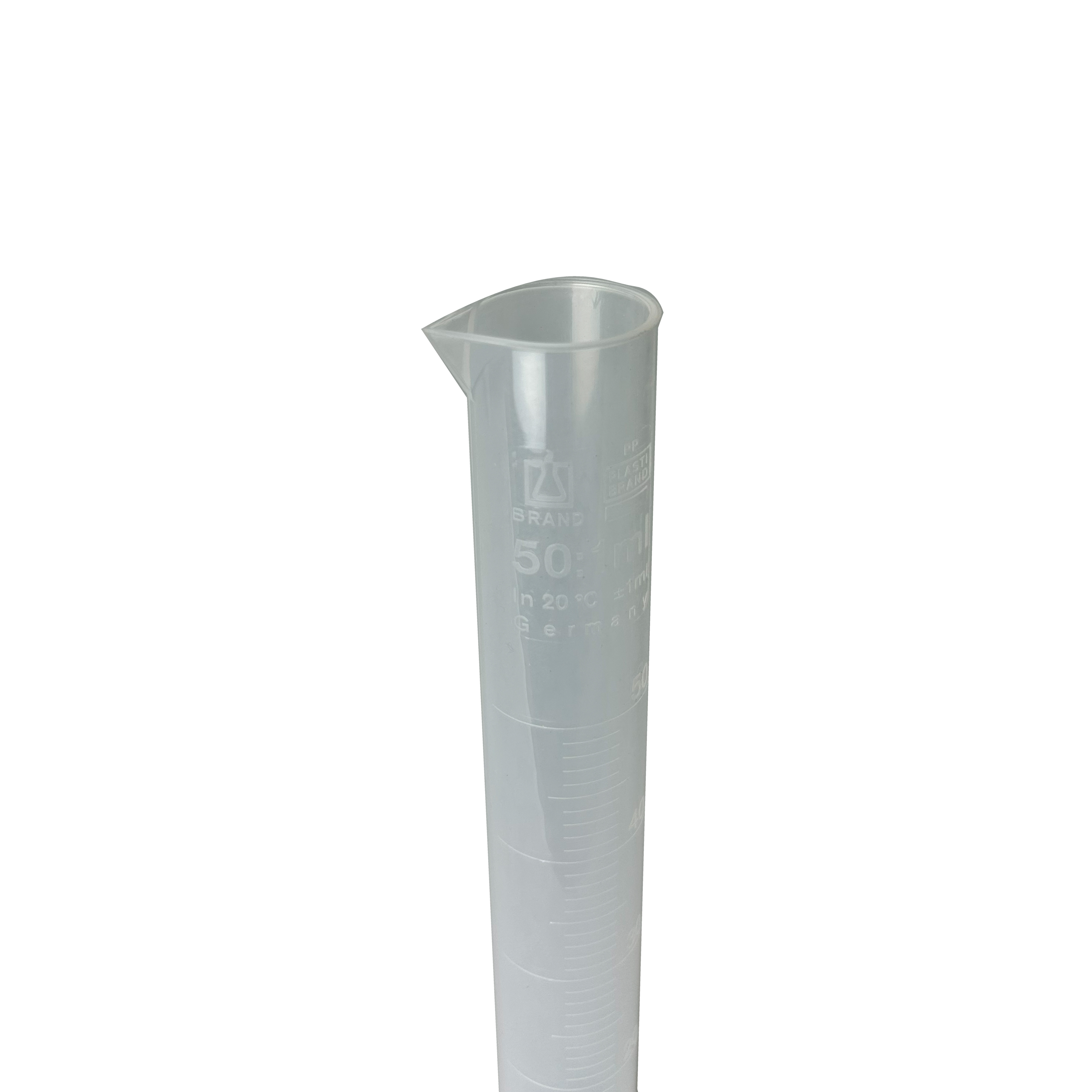 PROBETA GRADUADA DE PP DE 50 ml, GRADUACIÓN EN RELIEVE. BRAND
