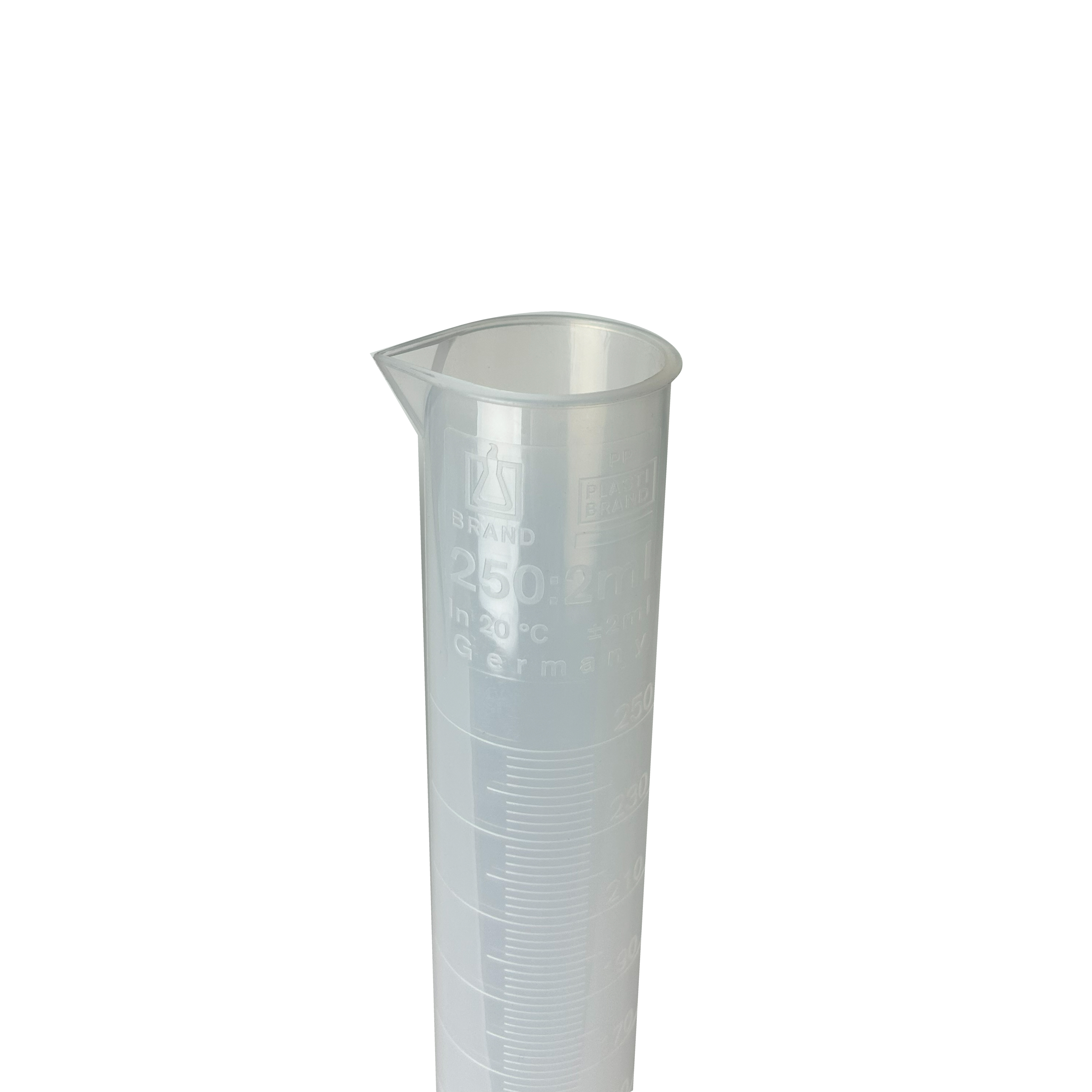 PROBETA GRADUADA DE PP DE 250 ml, GRADUACIÓN EN RELIEVE. BRAND
