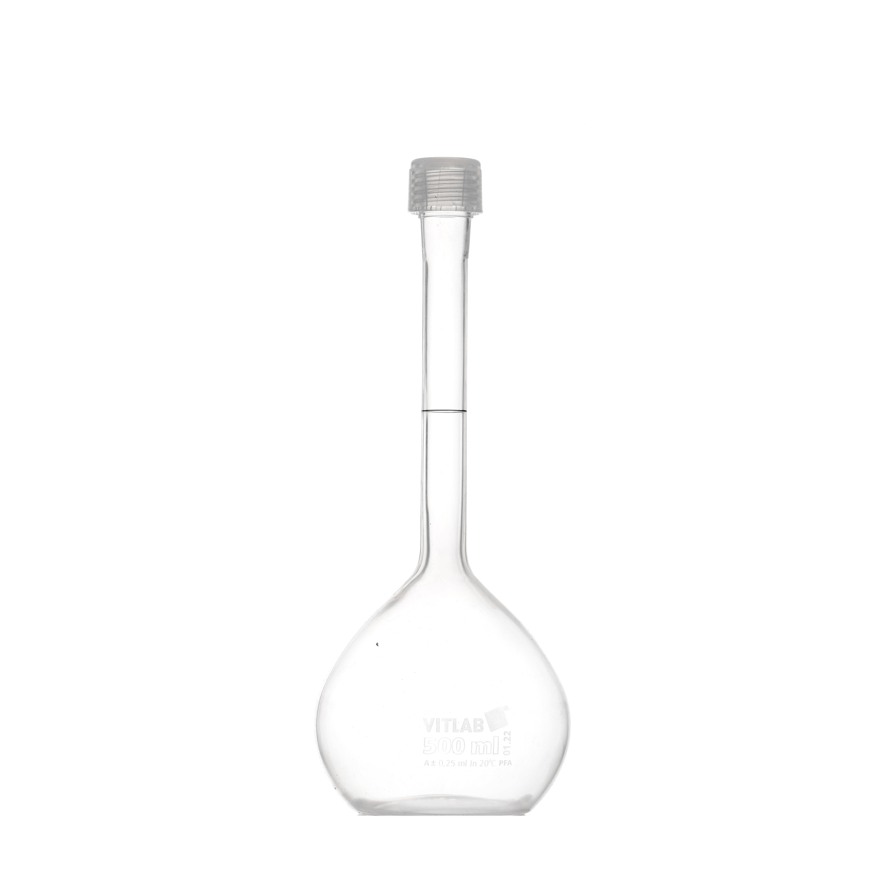 MATRAZ VOLUMÉTRICO DE PFA DE 500ml CLASE A DIN CON CERTIFICADO. BRAND