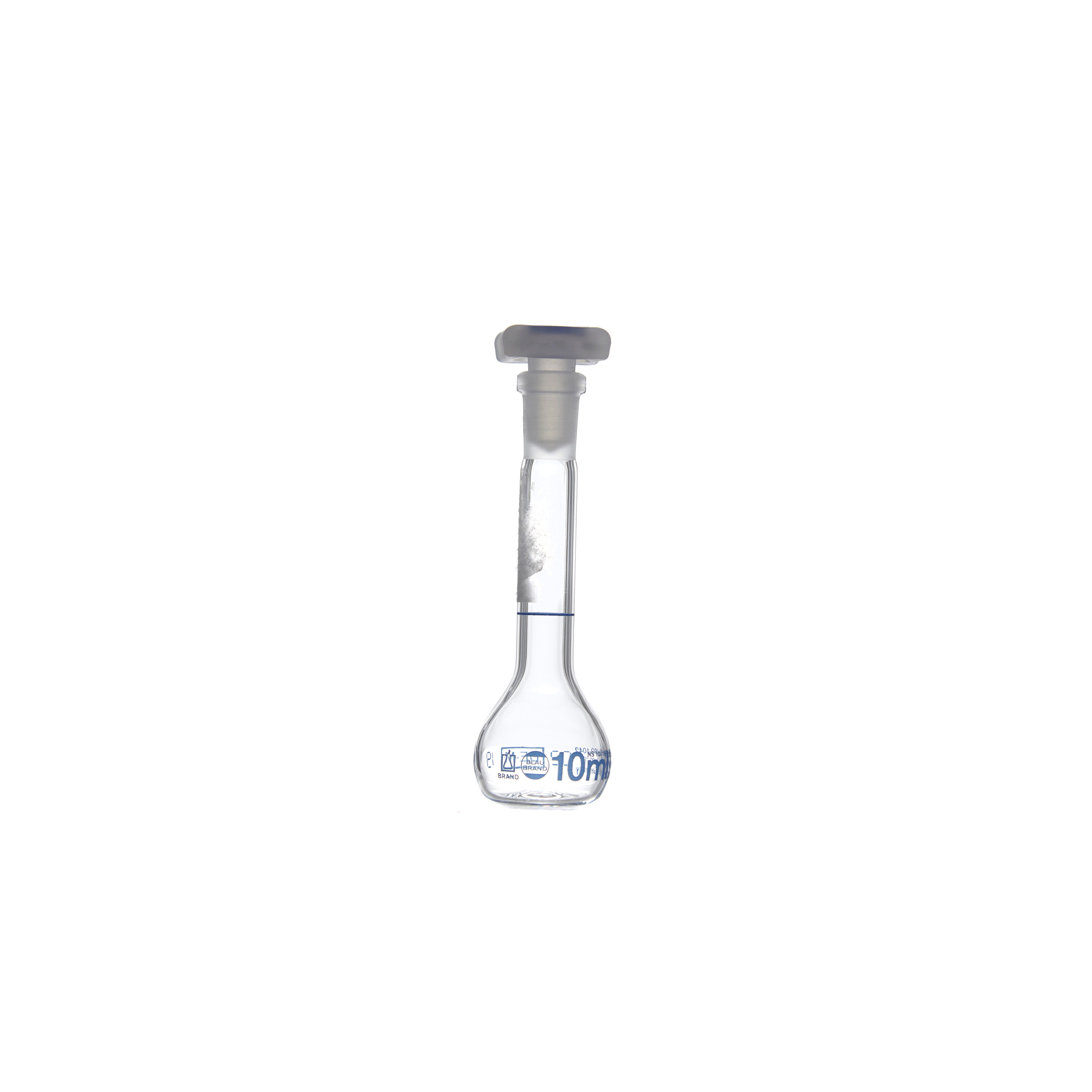 MATRAZ VOLUMÉTRICO DE 10ml CLASE A DIN. CUELLO ANCHO. TAPÓN DE PLÁSTICO. BRAND