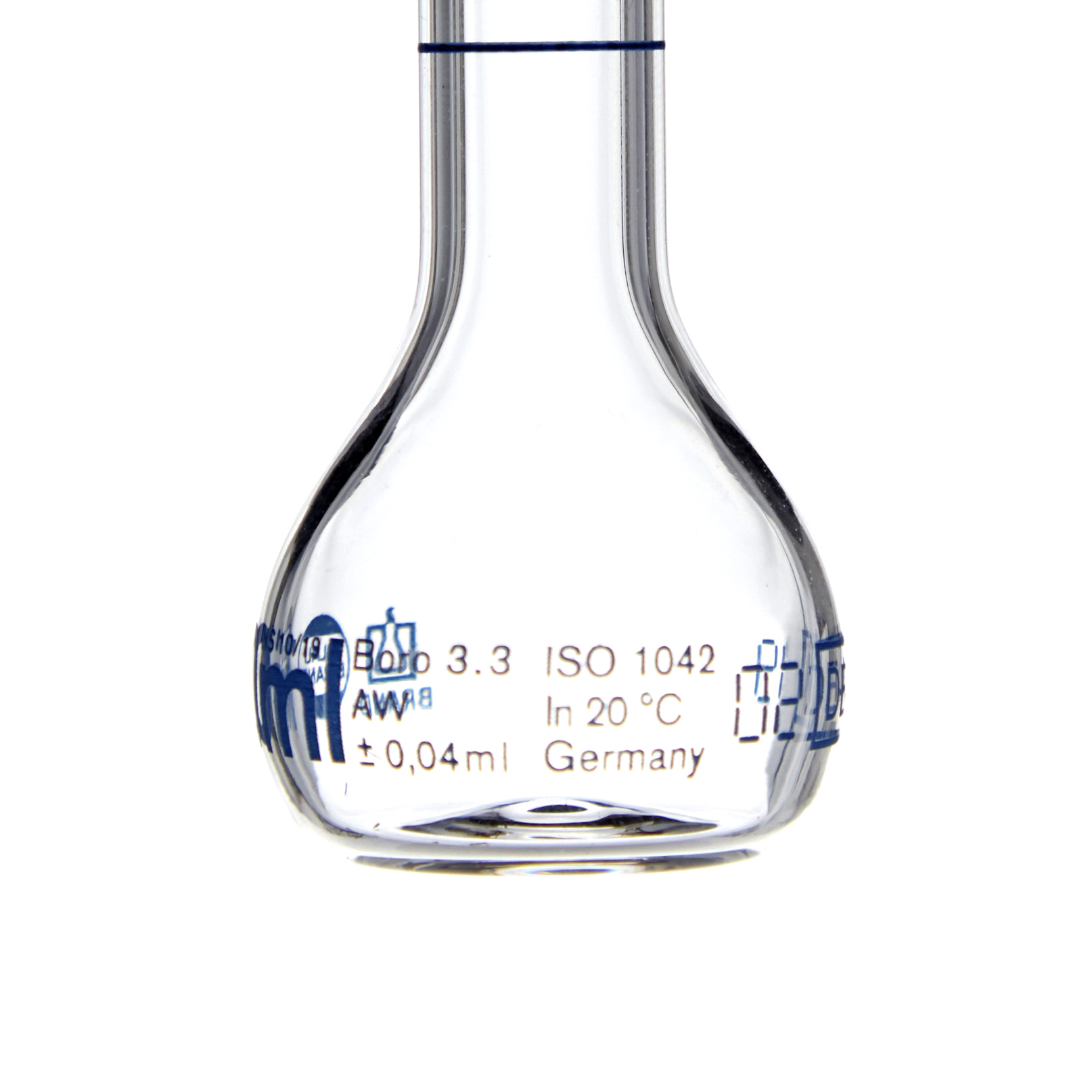 MATRAZ VOLUMÉTRICO DE 10ml CLASE A DIN. CUELLO ANCHO. TAPÓN DE PLÁSTICO. BRAND