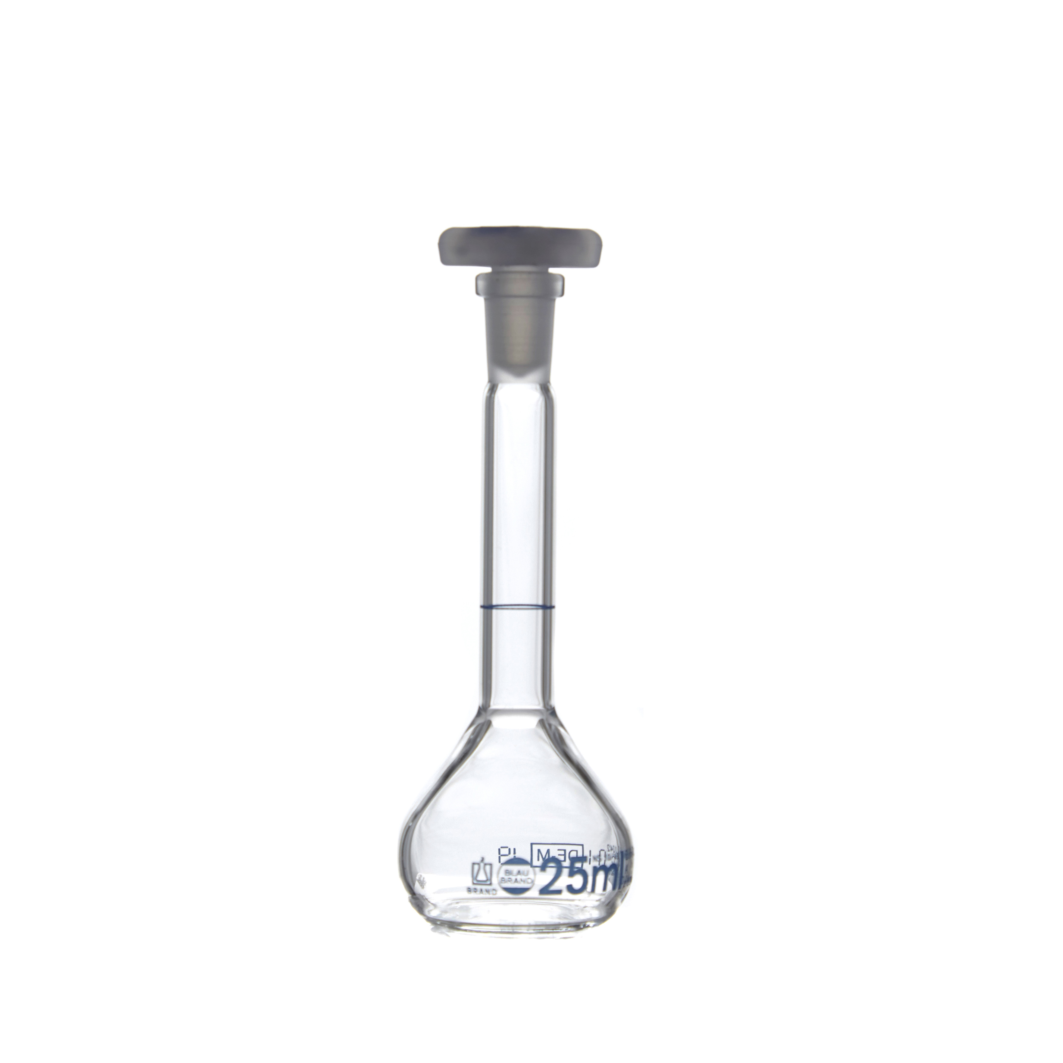 MATRAZ VOLUMÉTRICO DE 25ml CLASE A DIN. TAPÓN DE PLÁSTICO. BRAND