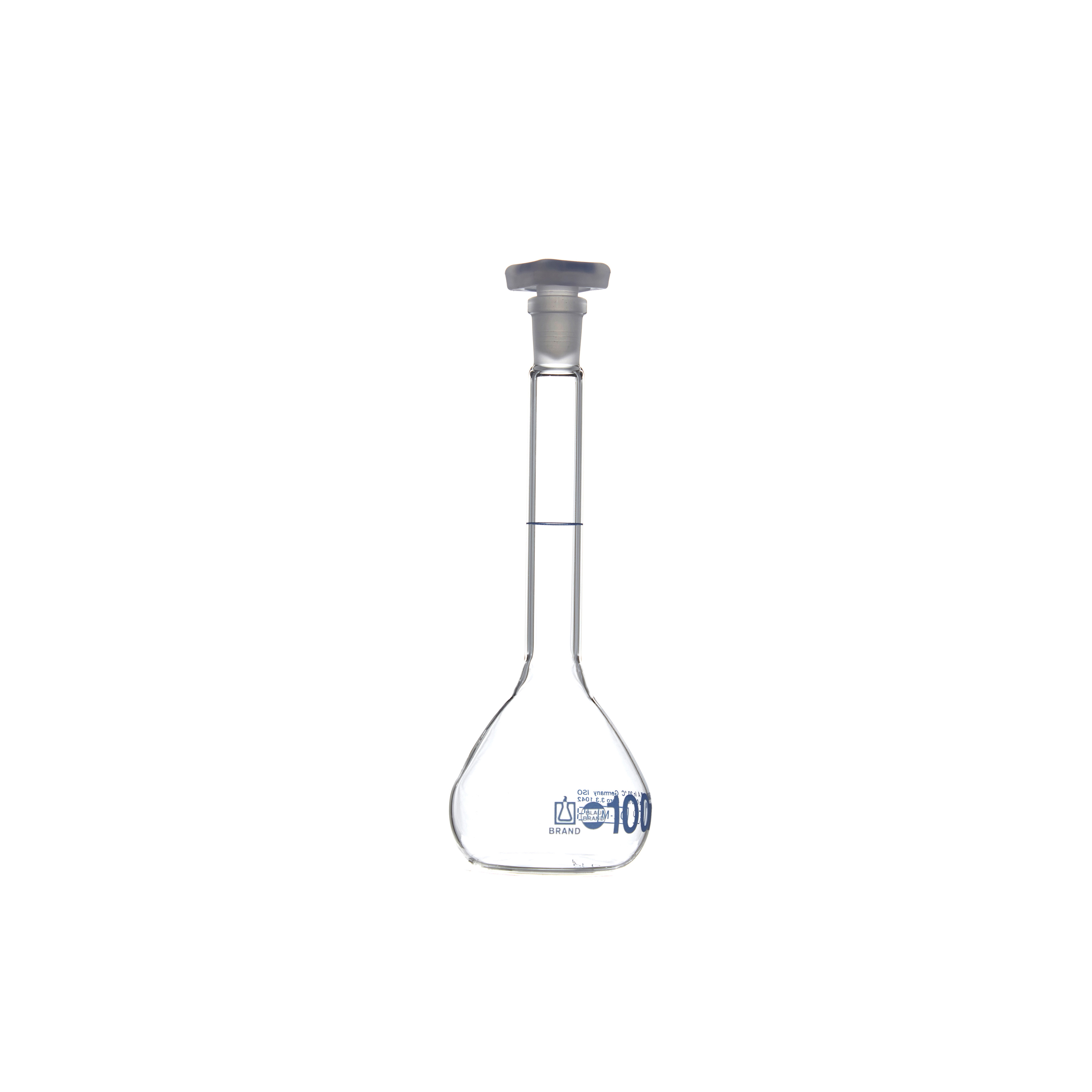 MATRAZ VOLUMÉTRICO DE 100ml CLASE A DIN. TAPÓN DE PLÁSTICO. BRAND