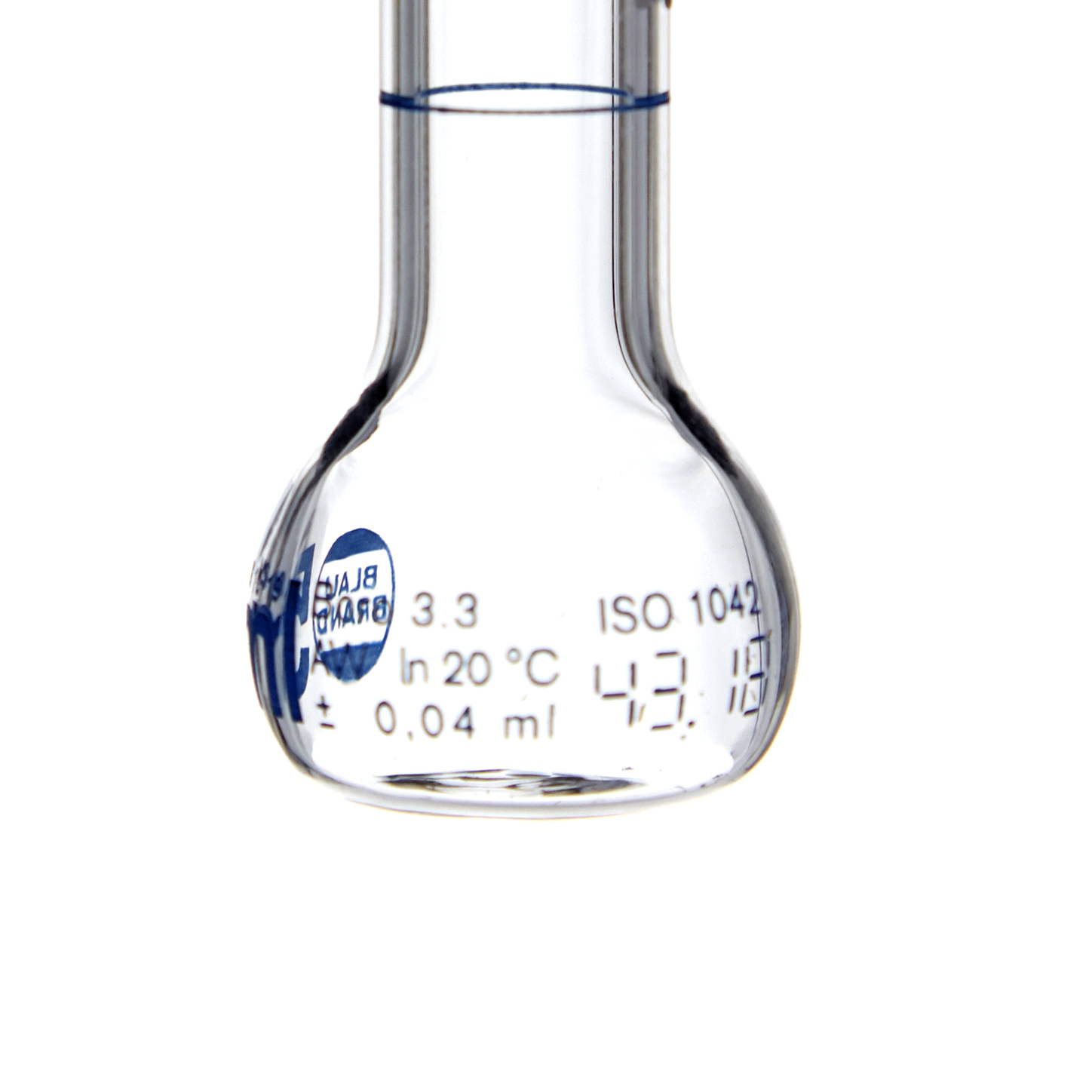 MATRAZ VOLUMÉTRICO DE 5ml CLASE A DIN. CUELLO ANCHO. TAPÓN DE VIDRIO. BRAND