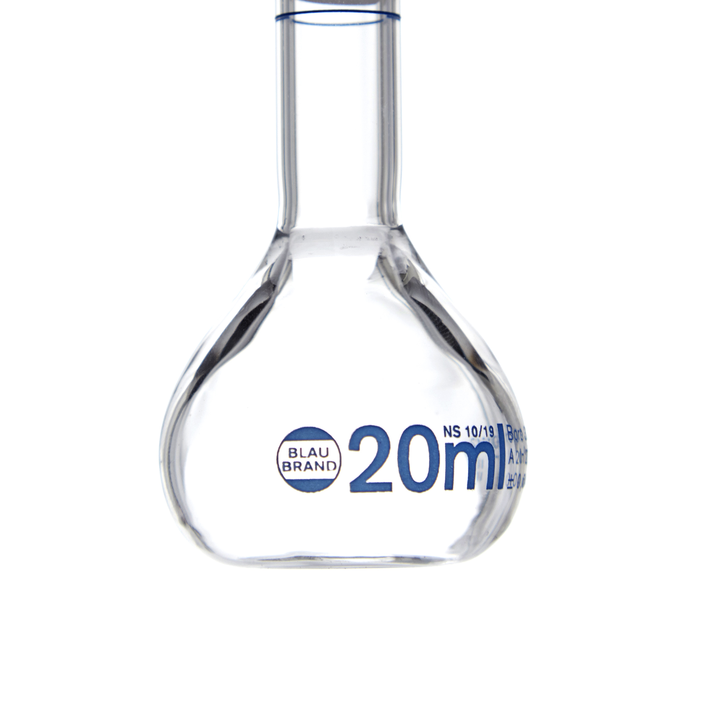 MATRAZ VOLUMÉTRICO DE 20ml CLASE A DIN. TAPÓN DE VIDRIO. BRAND
