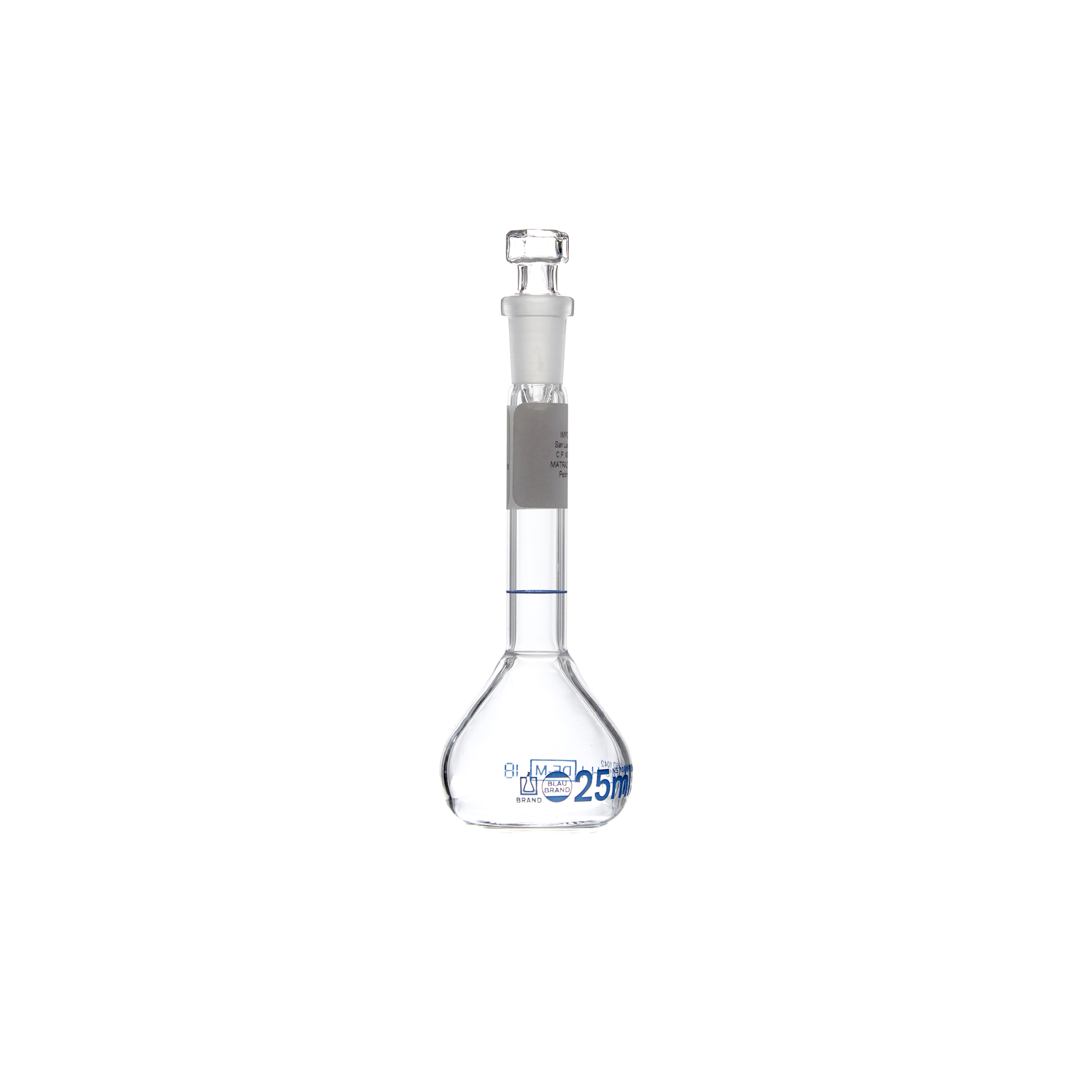MATRAZ VOLUMÉTRICO DE 25ml CLASE A DIN. TAPÓN DE VIDRIO. BRAND