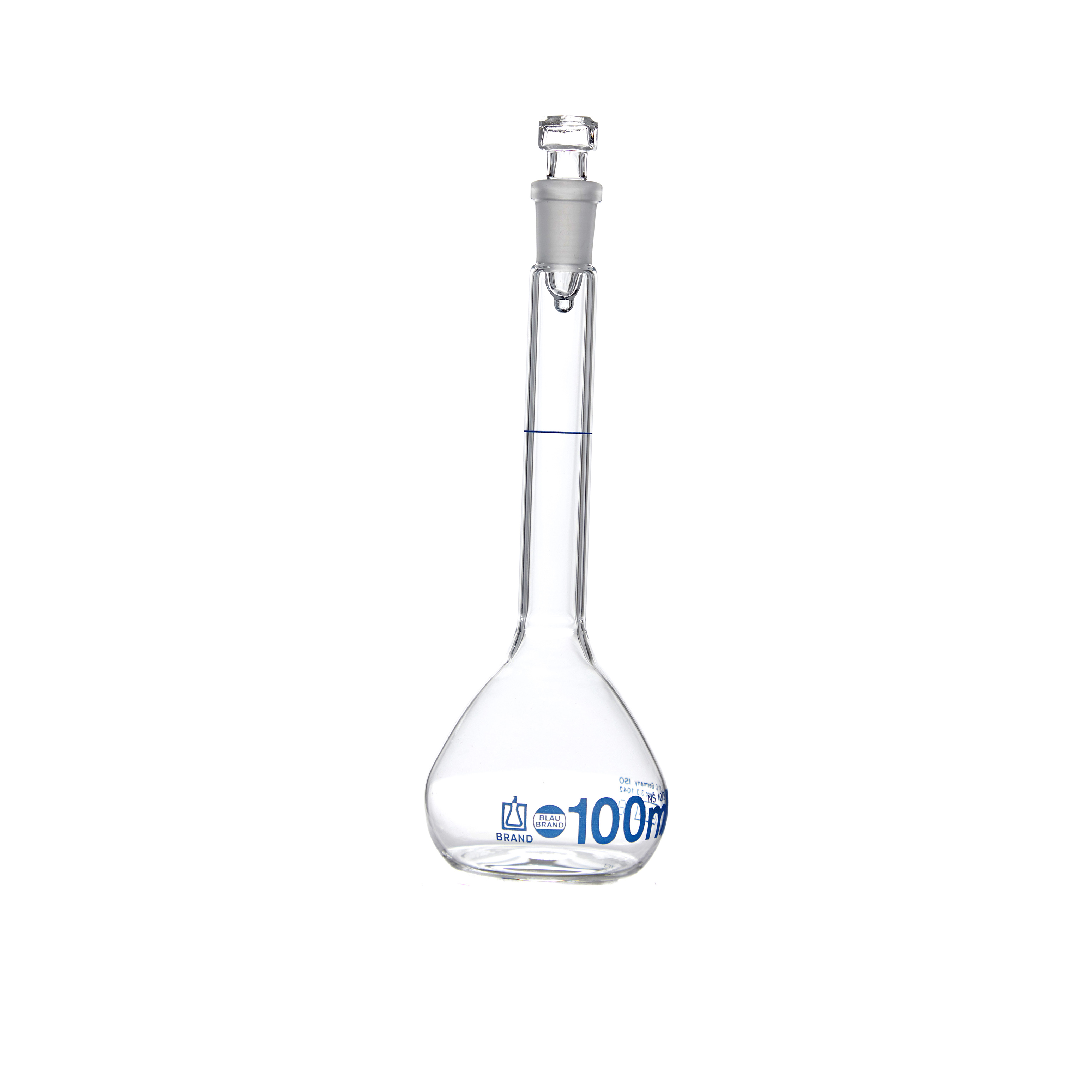 MATRAZ VOLUMÉTRICO DE 100ml CLASE A DIN. TAPÓN DE VIDRIO. BRAND