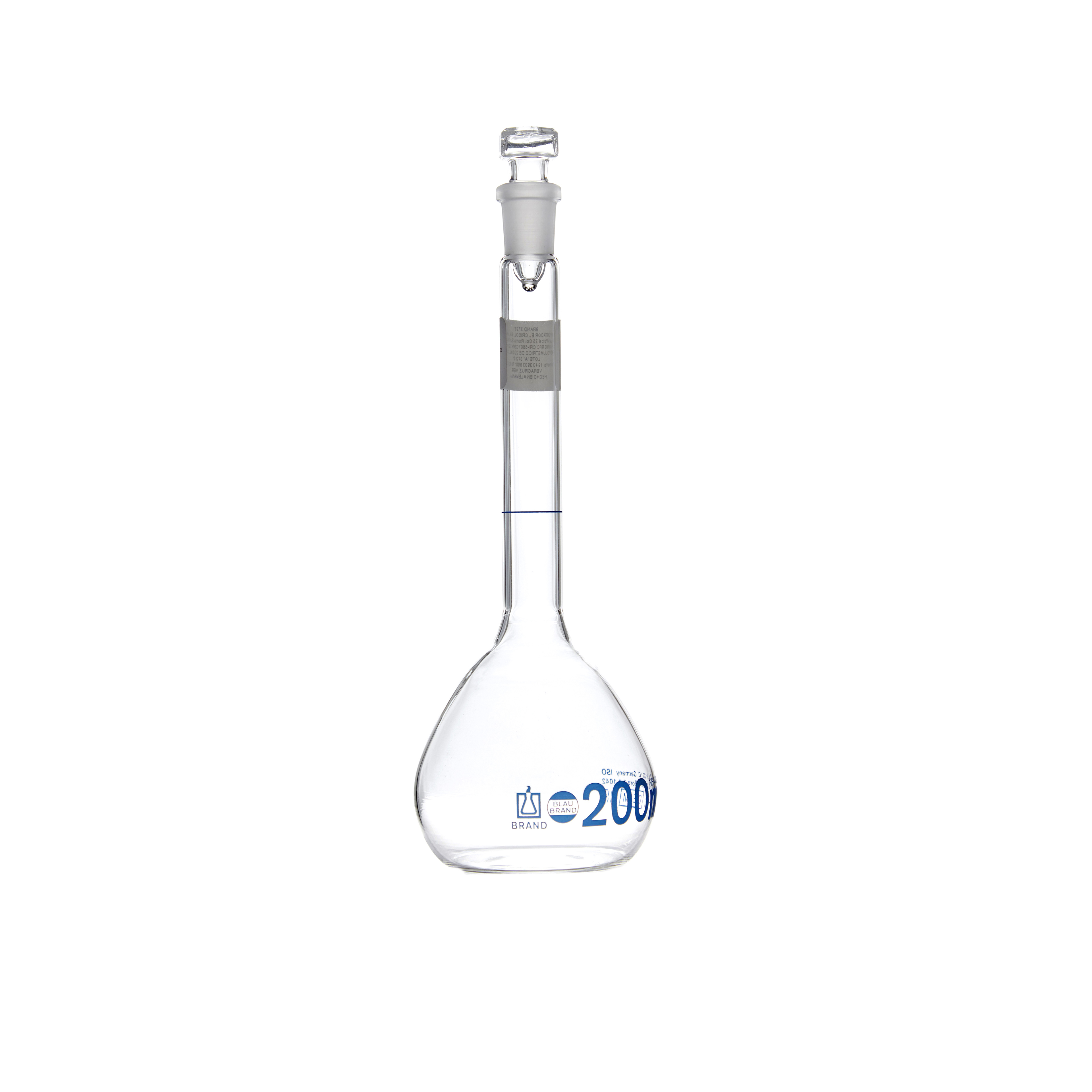 MATRAZ VOLUMÉTRICO DE 200ml CLASE A DIN. TAPÓN DE VIDRIO. BRAND