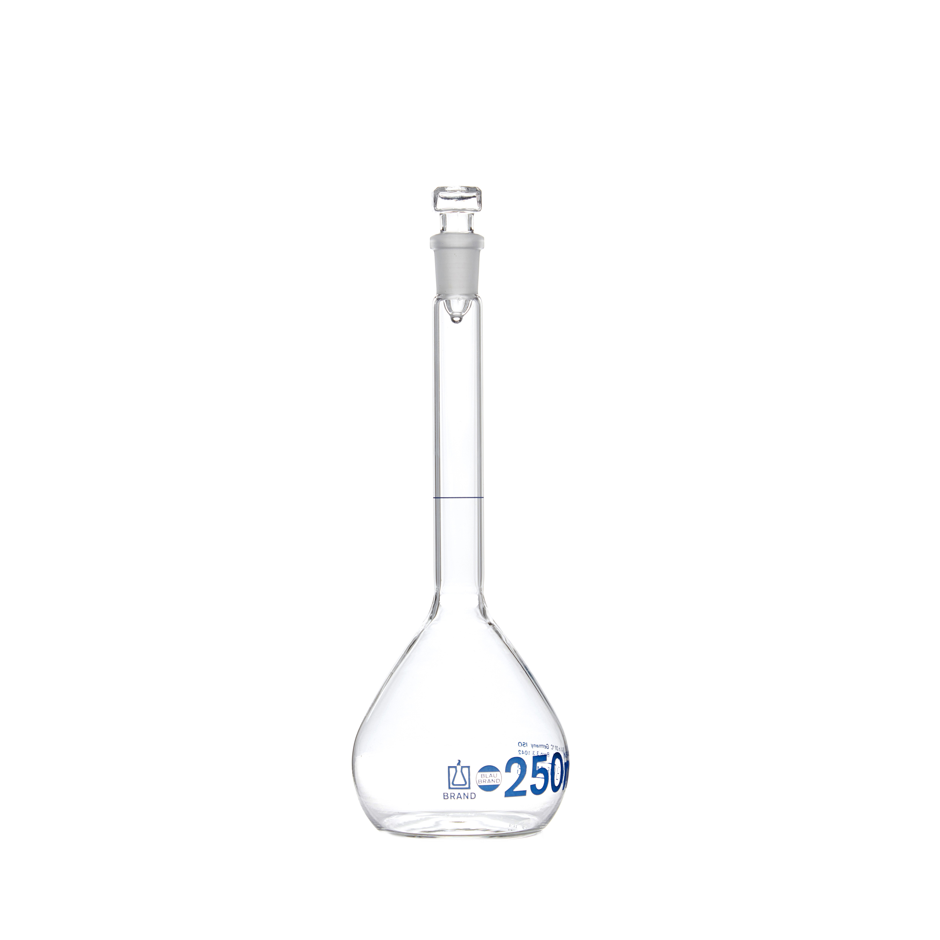 MATRAZ VOLUMÉTRICO DE 250ml CLASE A DIN. TAPÓN DE VIDRIO. BRAND