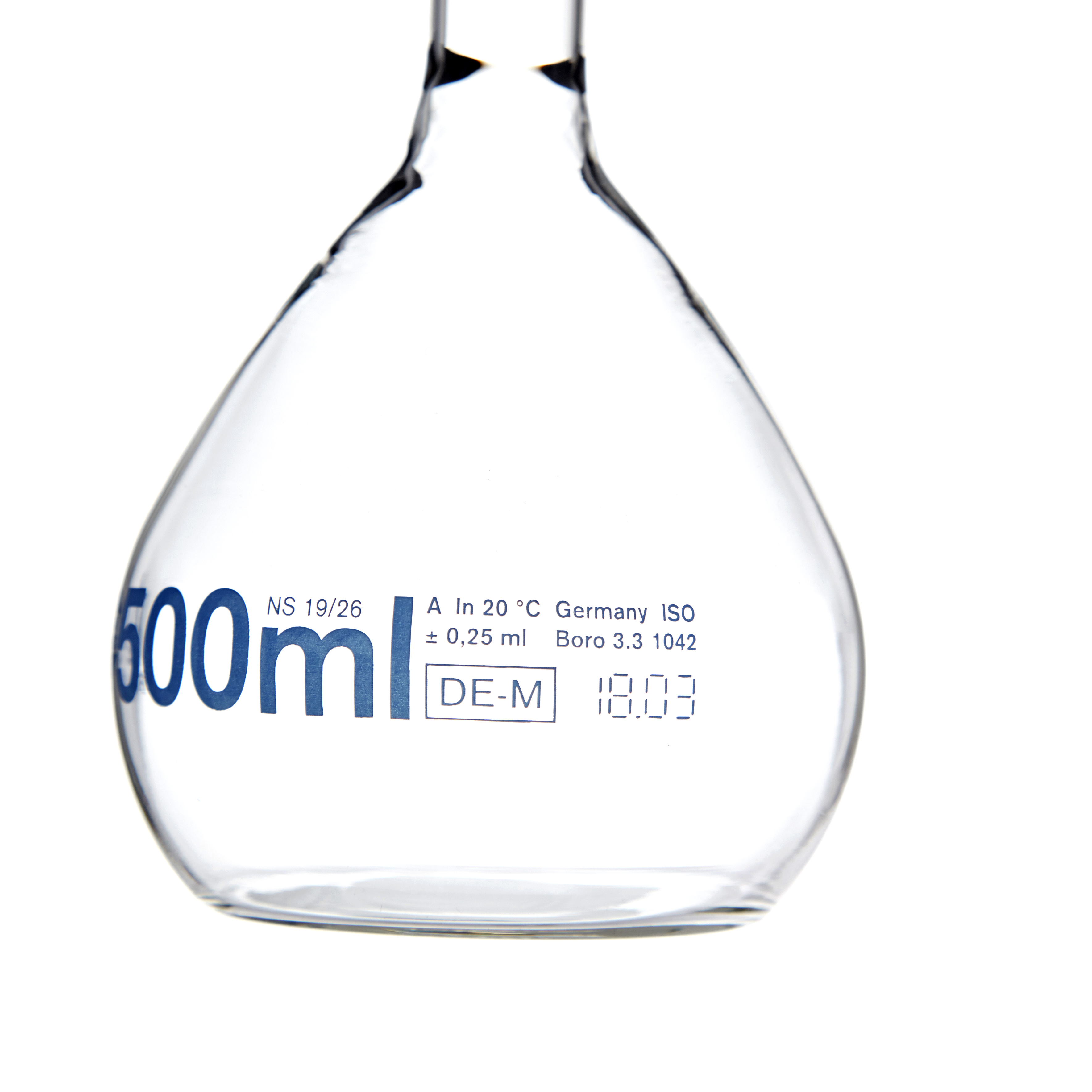 MATRAZ VOLUMÉTRICO DE 500ml CLASE A DIN. TAPÓN DE VIDRIO. BRAND