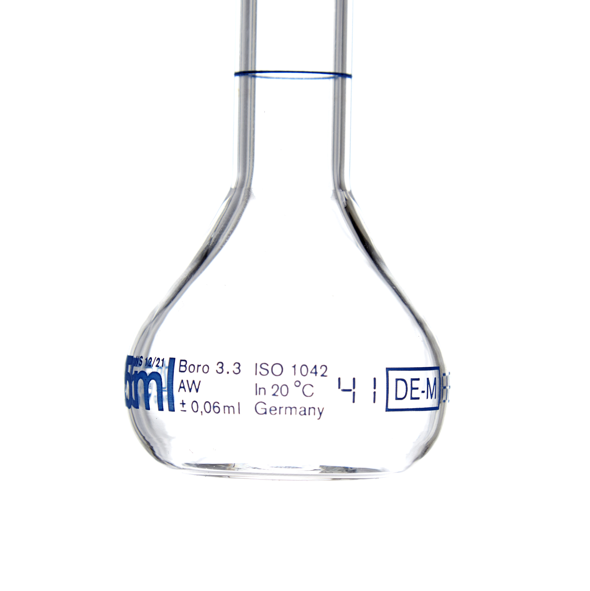 MATRAZ VOLUMÉTRICO DE 25ml CLASE A DIN. CUELLO ANCHO. TAPÓN DE PLÁSTICO. BRAND