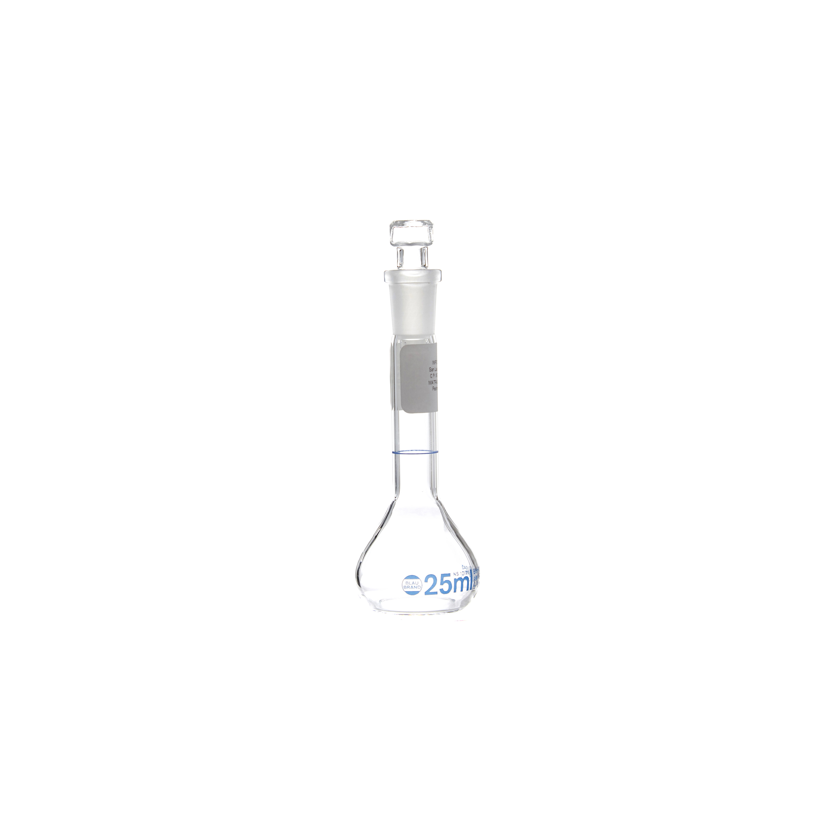 MATRAZ VOLUMÉTRICO DE 25ml CLASE A DIN. CUELLO ANCHO. TAPÓN DE VIDRIO. BRAND
