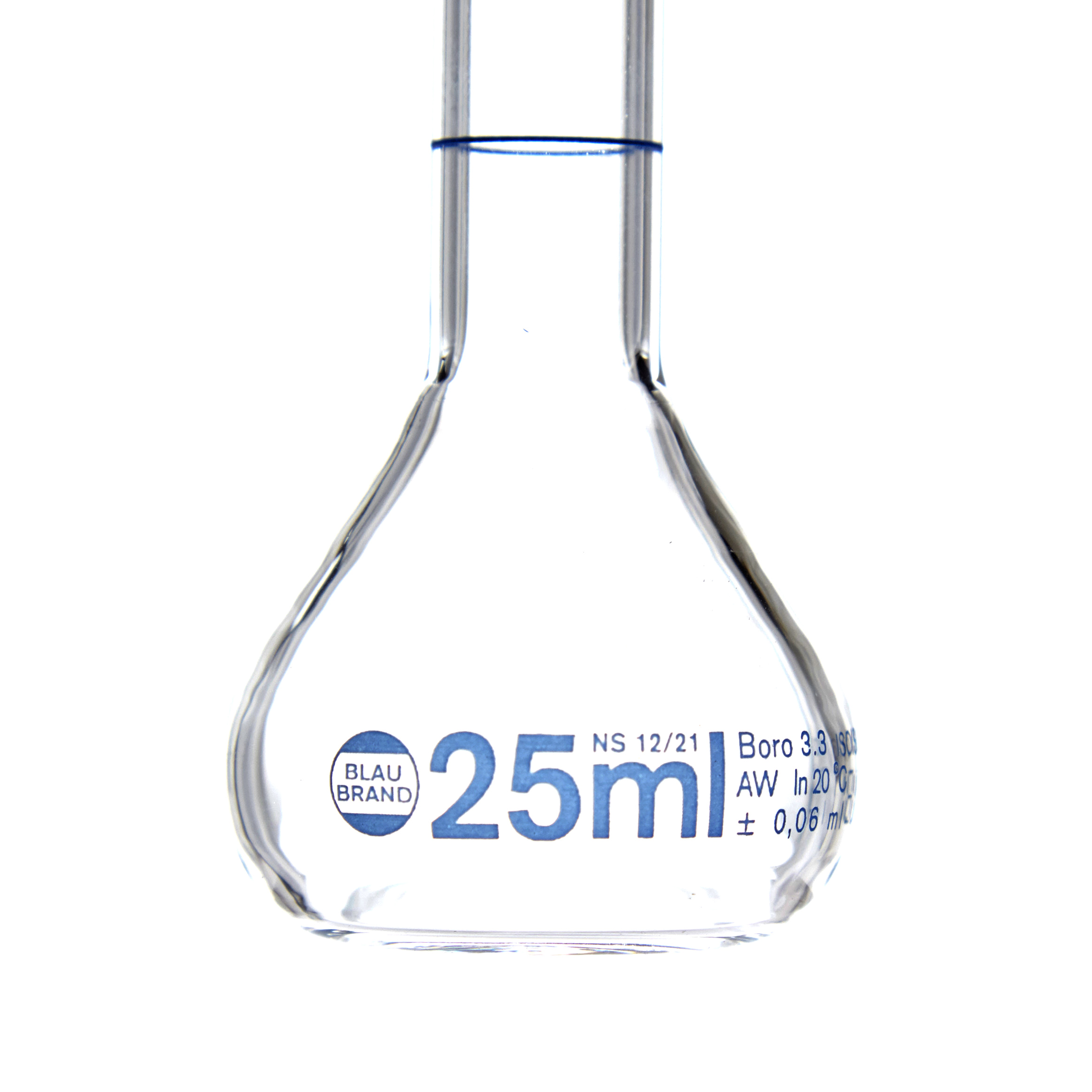 MATRAZ VOLUMÉTRICO DE 25ml CLASE A DIN. CUELLO ANCHO. TAPÓN DE VIDRIO. BRAND