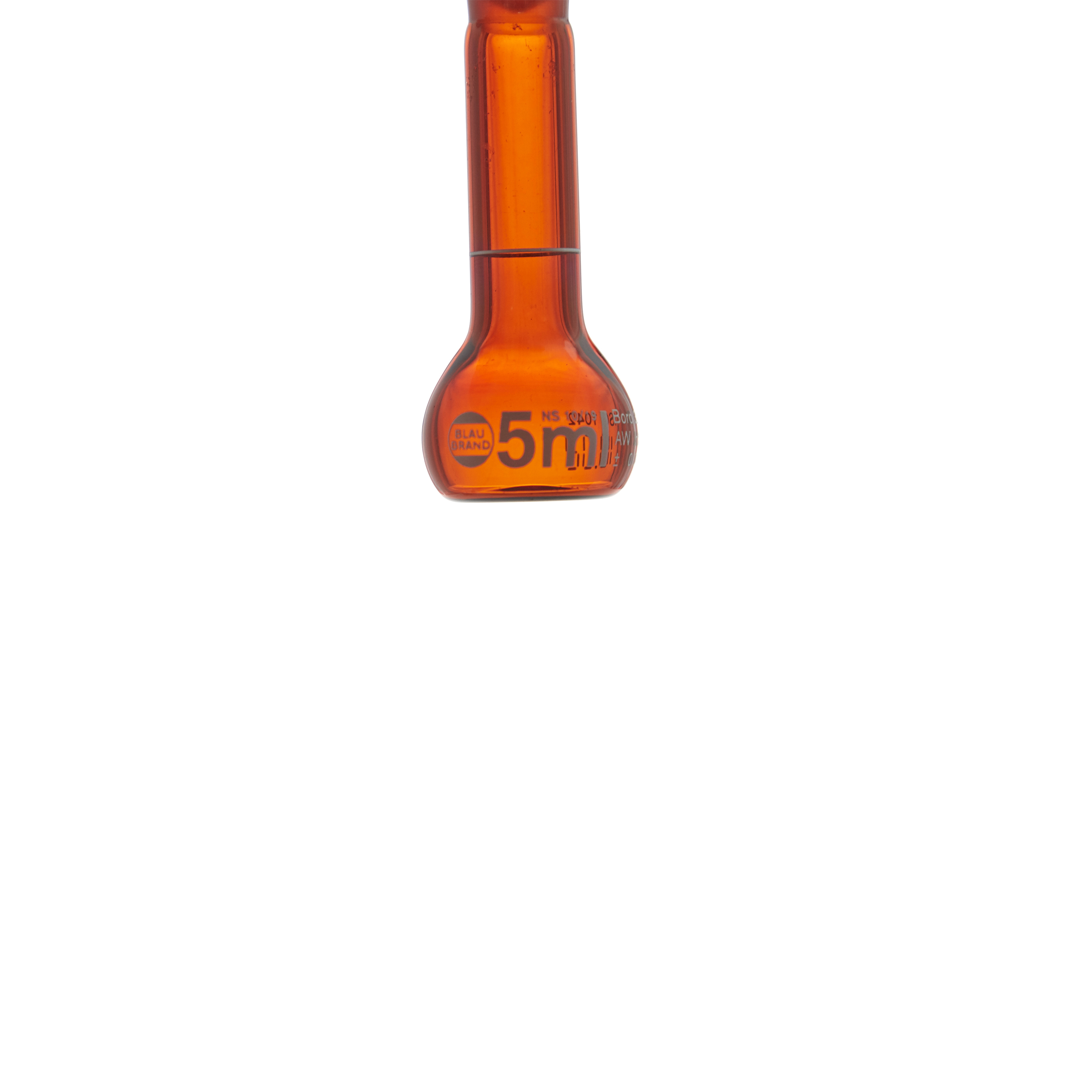 MATRAZ VOLUMÉTRICO DE 5ml CLASE A DIN ACTÍNICO. CUELLO ANCHO. TAPÓN DE PLÁSTICO. BRAND