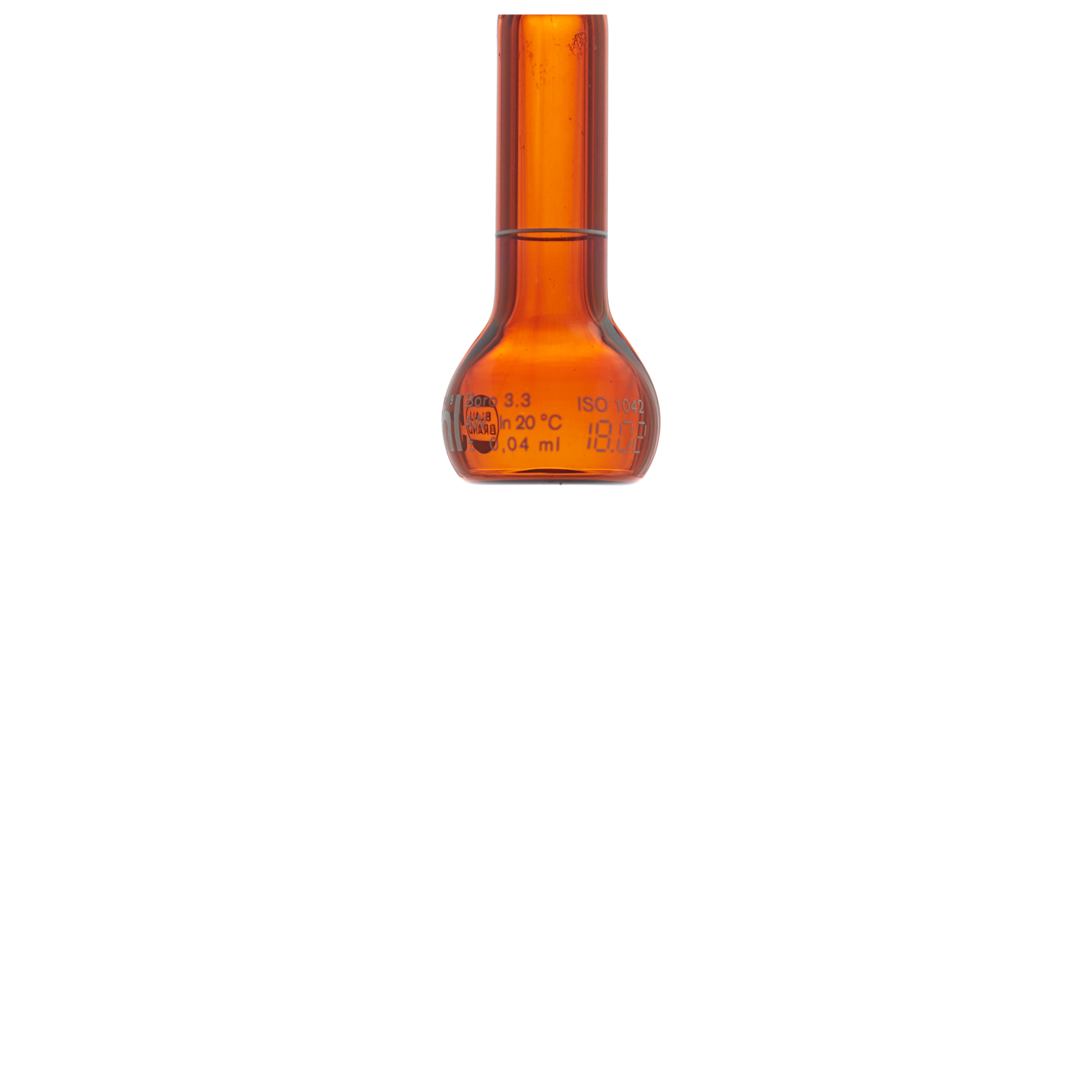 MATRAZ VOLUMÉTRICO DE 5ml CLASE A DIN ACTÍNICO. CUELLO ANCHO. TAPÓN DE PLÁSTICO. BRAND