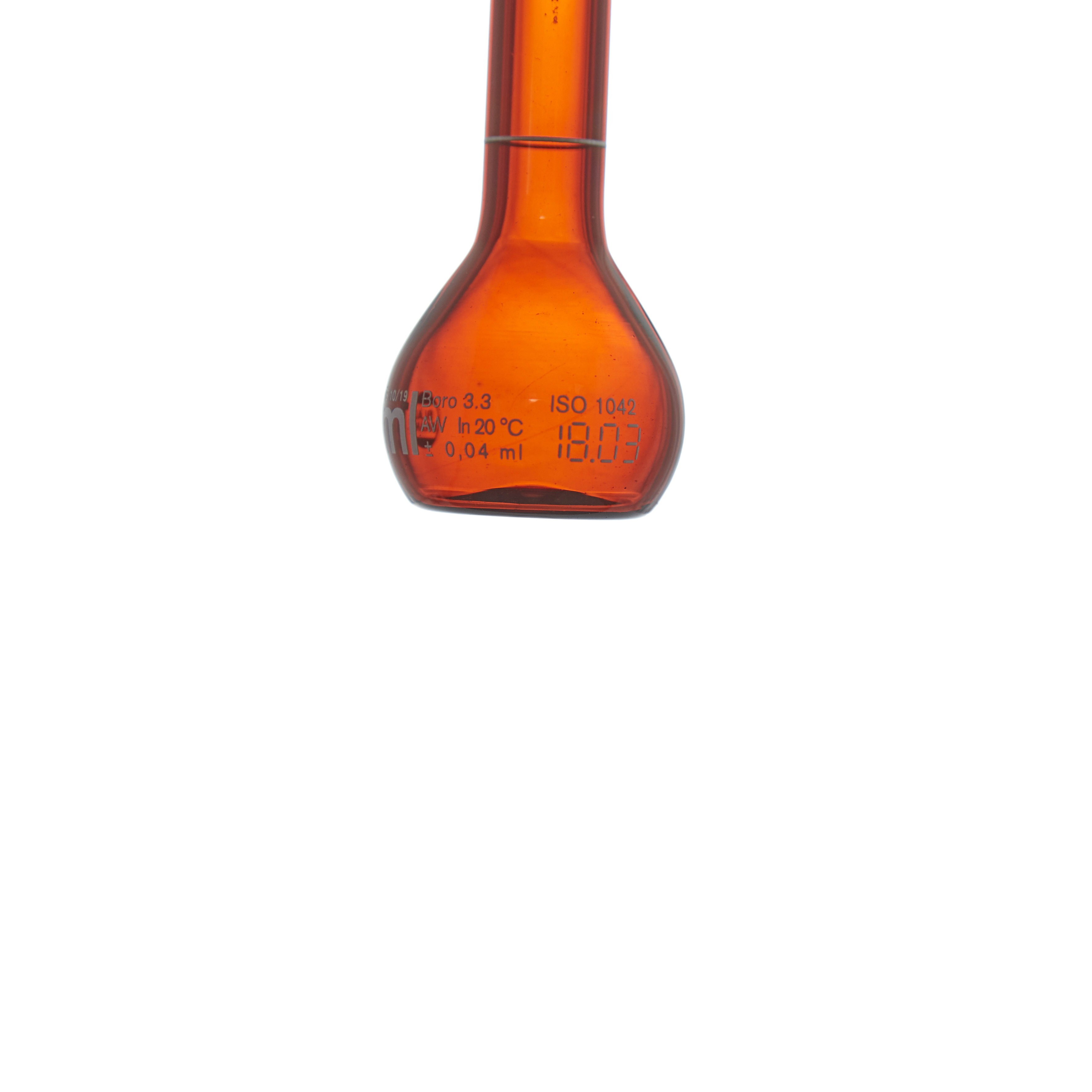 MATRAZ VOLUMÉTRICO DE 10ml CLASE A DIN ACTÍNICO. CUELLO ANCHO. TAPÓN DE PLÁSTICO. BRAND