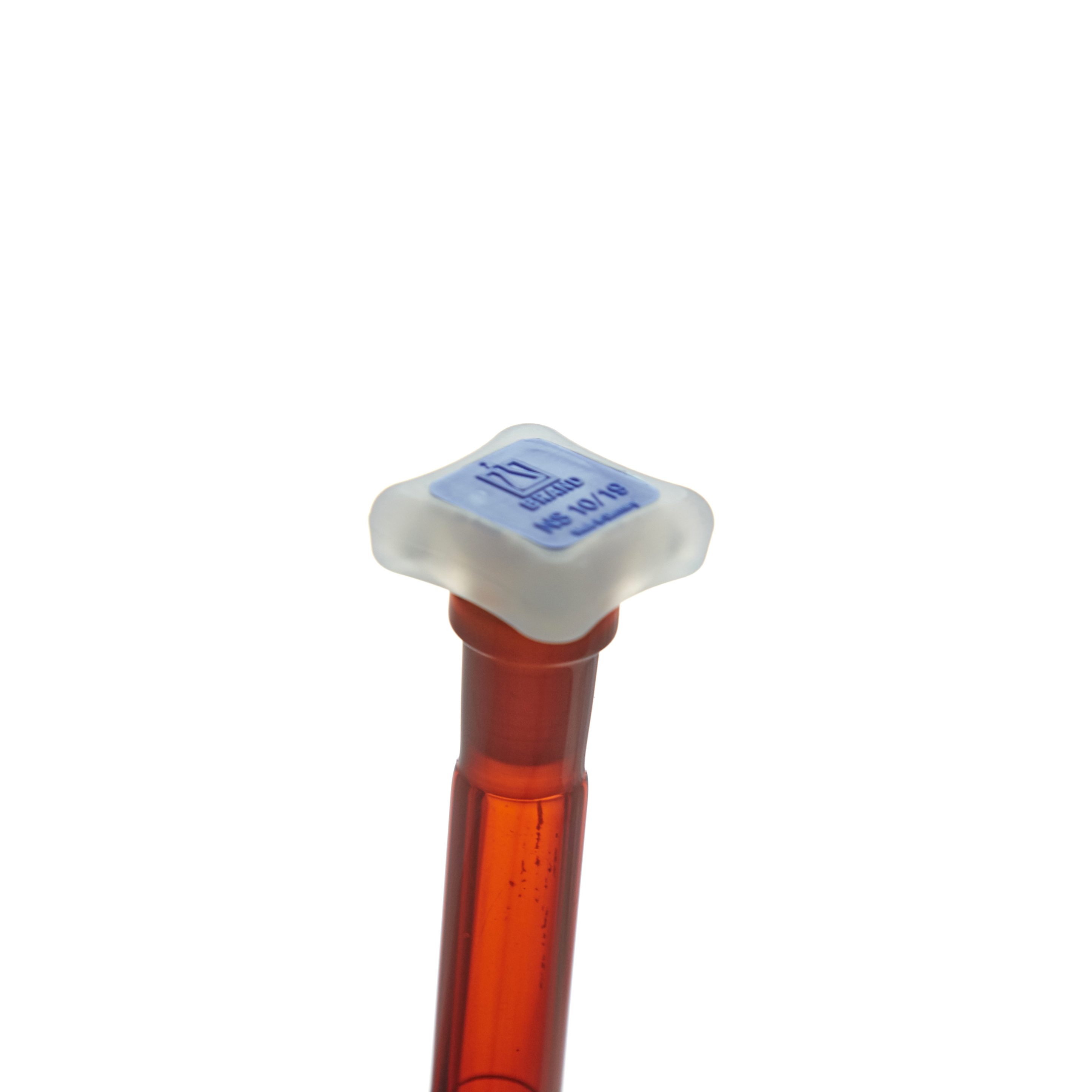 MATRAZ VOLUMÉTRICO DE 10ml CLASE A DIN ACTÍNICO. CUELLO ANCHO. TAPÓN DE PLÁSTICO. BRAND
