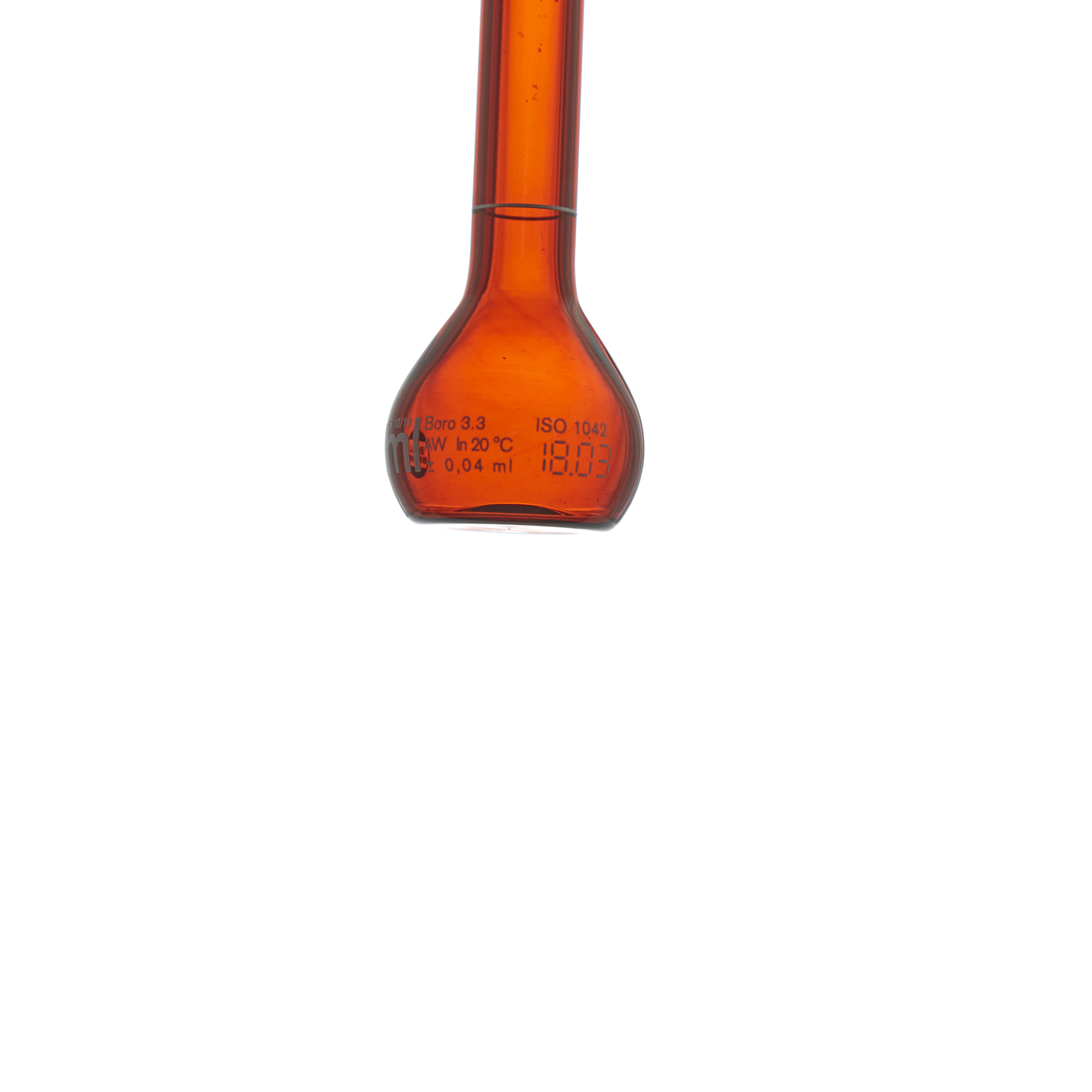 MATRAZ VOLUMÉTRICO DE 10ml CLASE A DIN ACTÍNICO. CUELLO ANCHO. TAPÓN DE PLÁSTICO. BRAND