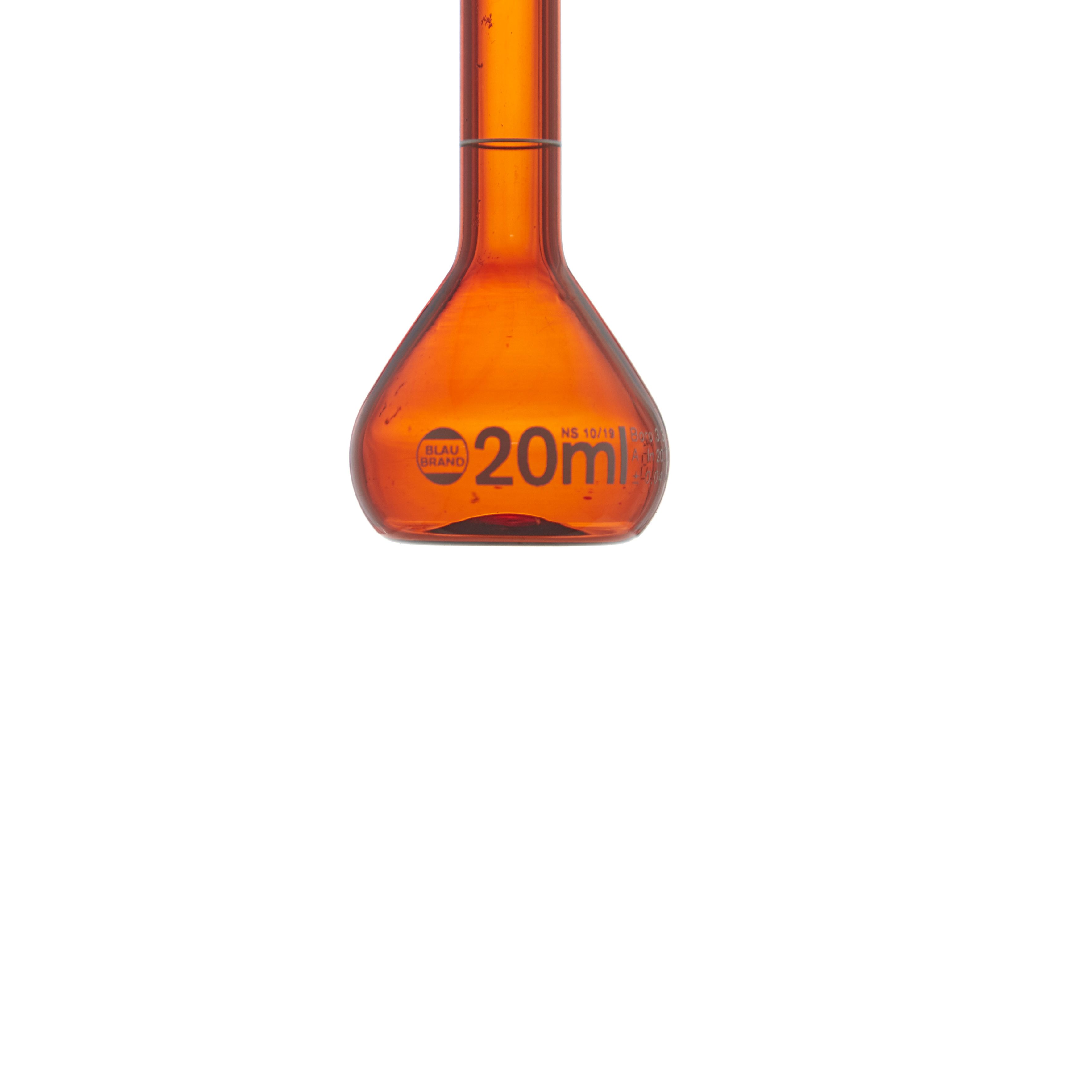 MATRAZ VOLUMÉTRICO DE 20ml CLASE A DIN ACTÍNICO. TAPÓN DE PLÁSTICO. BRAND