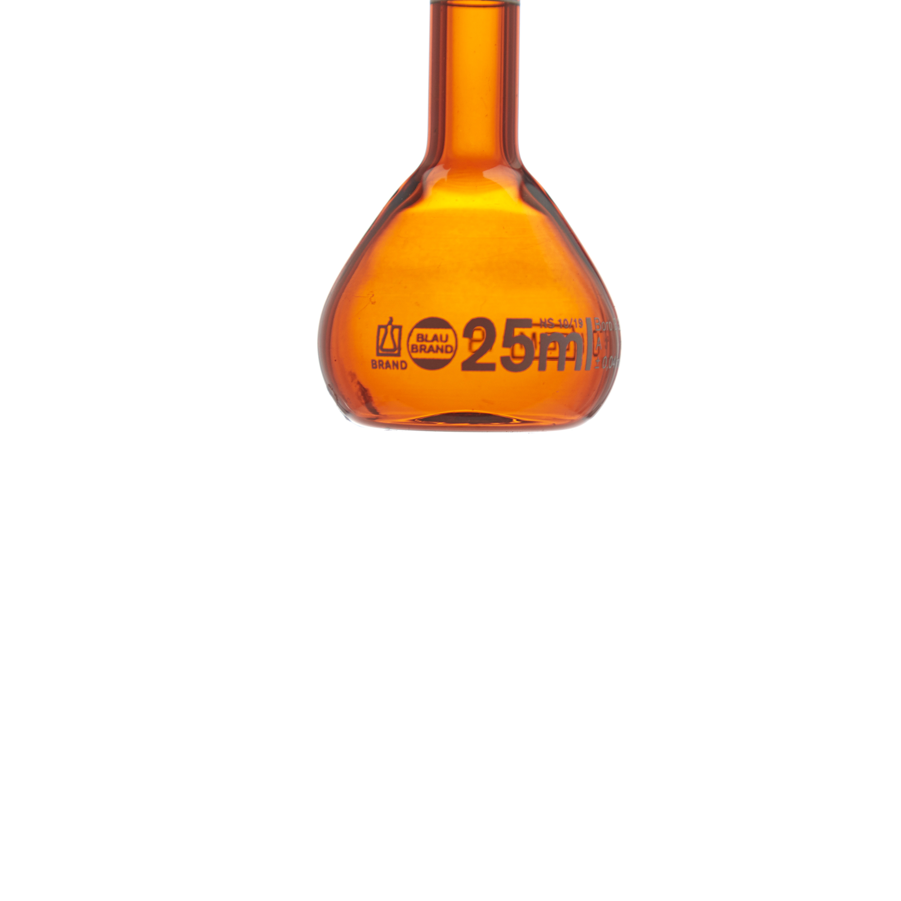 MATRAZ VOLUMÉTRICO DE 25ml CLASE A DIN ACTÍNICO. TAPÓN DE PLÁSTICO. BRAND