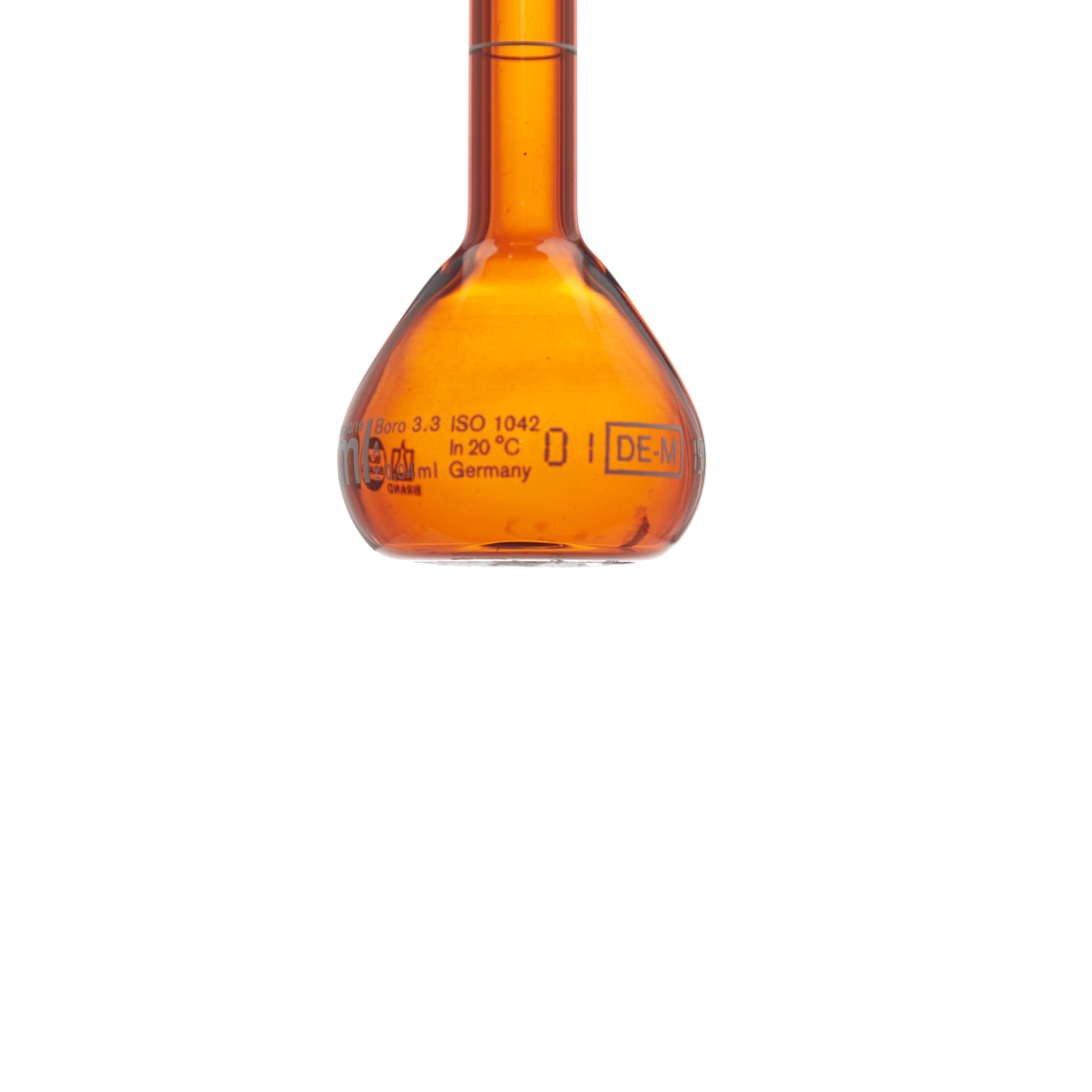 MATRAZ VOLUMÉTRICO DE 25ml CLASE A DIN ACTÍNICO. TAPÓN DE PLÁSTICO. BRAND