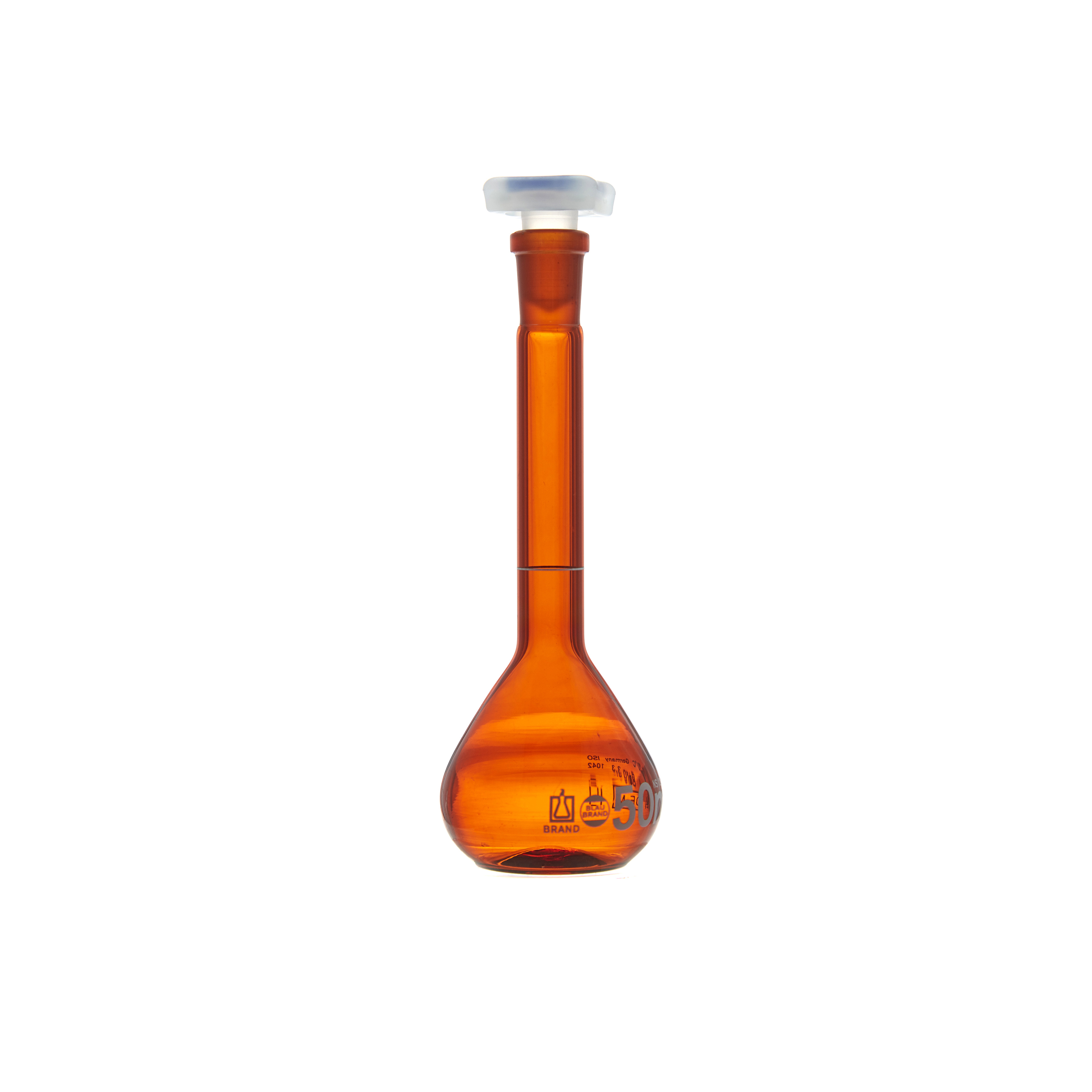 MATRAZ VOLUMÉTRICO DE 50ml CLASE A DIN ACTÍNICO. TAPÓN DE PLÁSTICO. BRAND