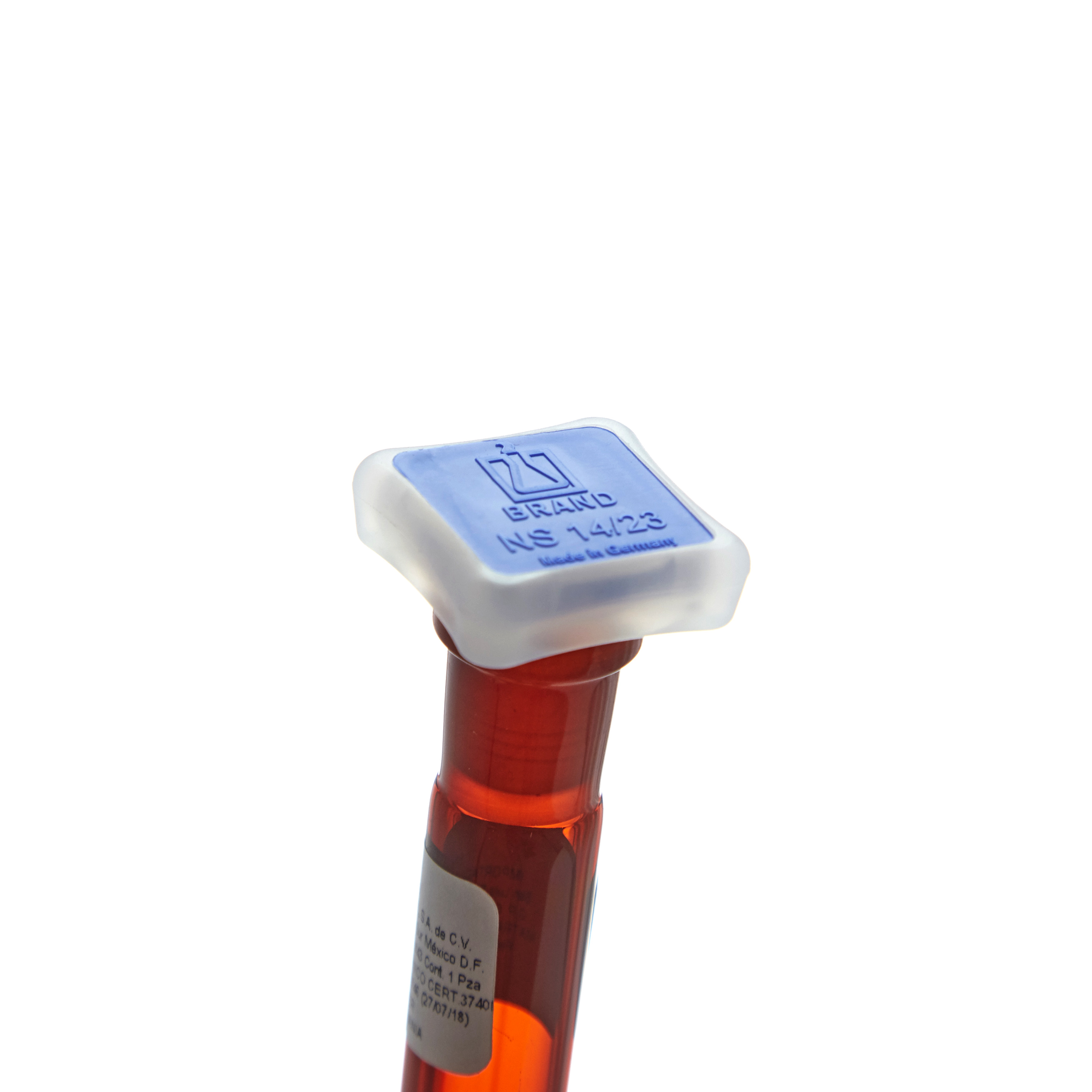 MATRAZ VOLUMÉTRICO DE 50ml CLASE A DIN ACTÍNICO. CUELLO ANCHO. TAPÓN DE PLÁSTICO. BRAND