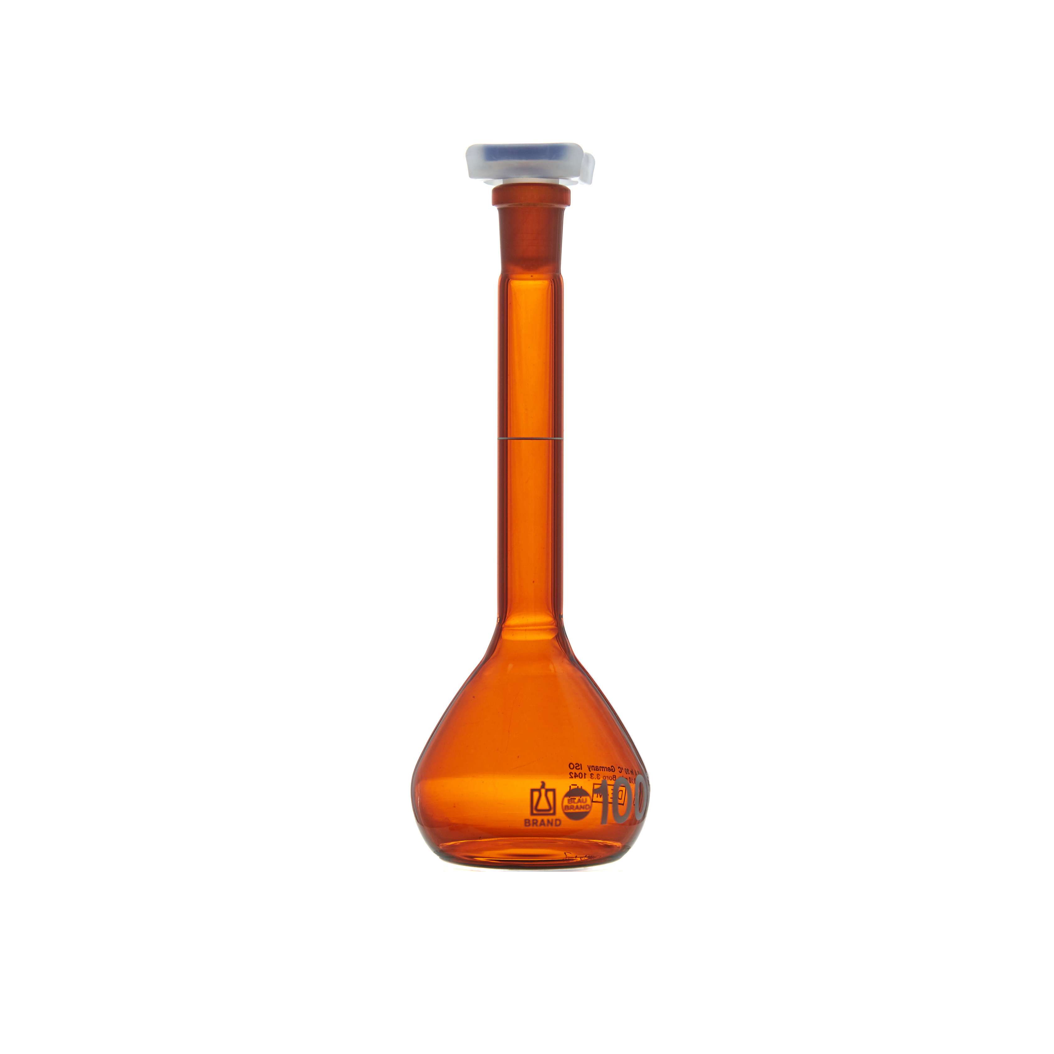 MATRAZ VOLUMÉTRICO DE 100ml CLASE A DIN ACTÍNICO. TAPÓN DE PLÁSTICO. BRAND