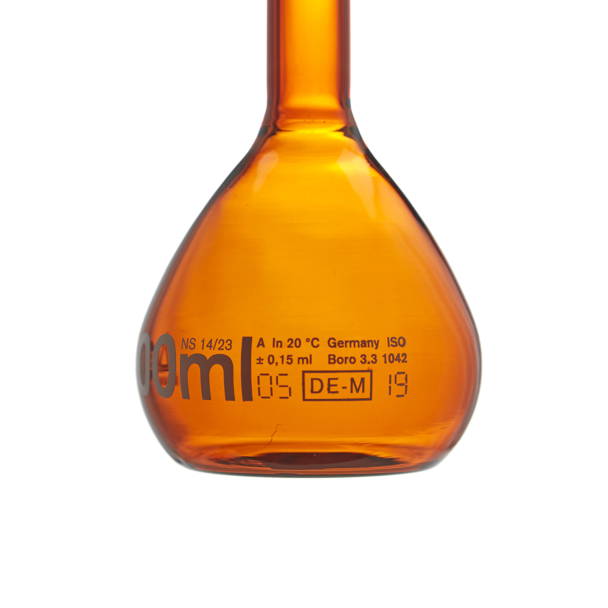 MATRAZ VOLUMÉTRICO DE 200ml CLASE A DIN ACTÍNICO. TAPÓN DE PLÁSTICO. BRAND