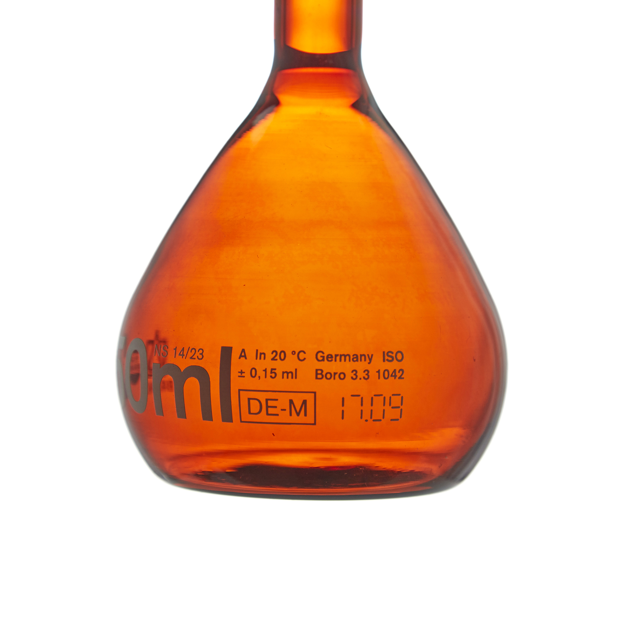 MATRAZ VOLUMÉTRICO DE 250ml CLASE A DIN ACTÍNICO. TAPÓN DE PLÁSTICO. BRAND
