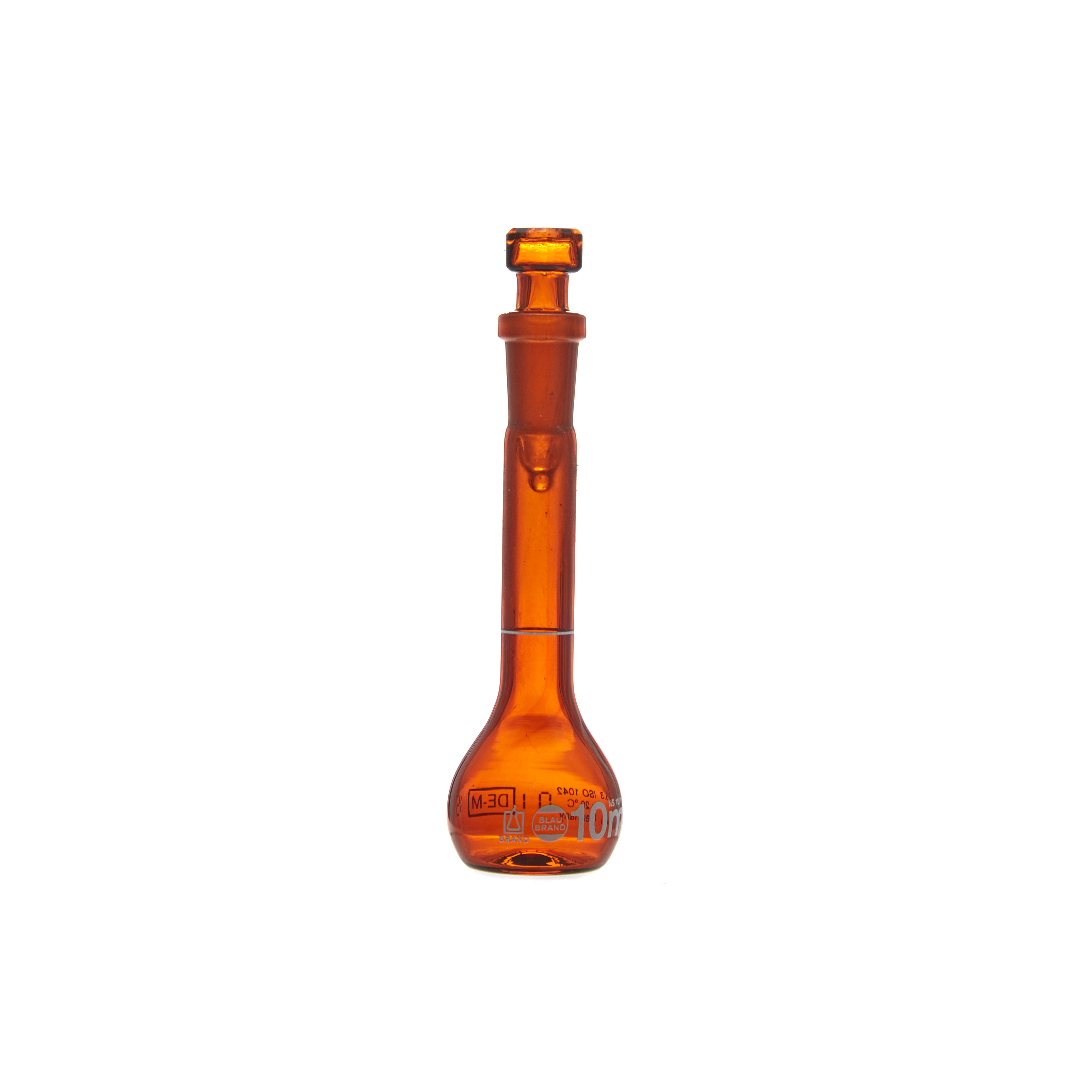 MATRAZ VOLUMÉTRICO DE 10ml CLASE A DIN ACTÍNICO. CUELLO ANCHO. TAPÓN DE VIDRIO. BRAND