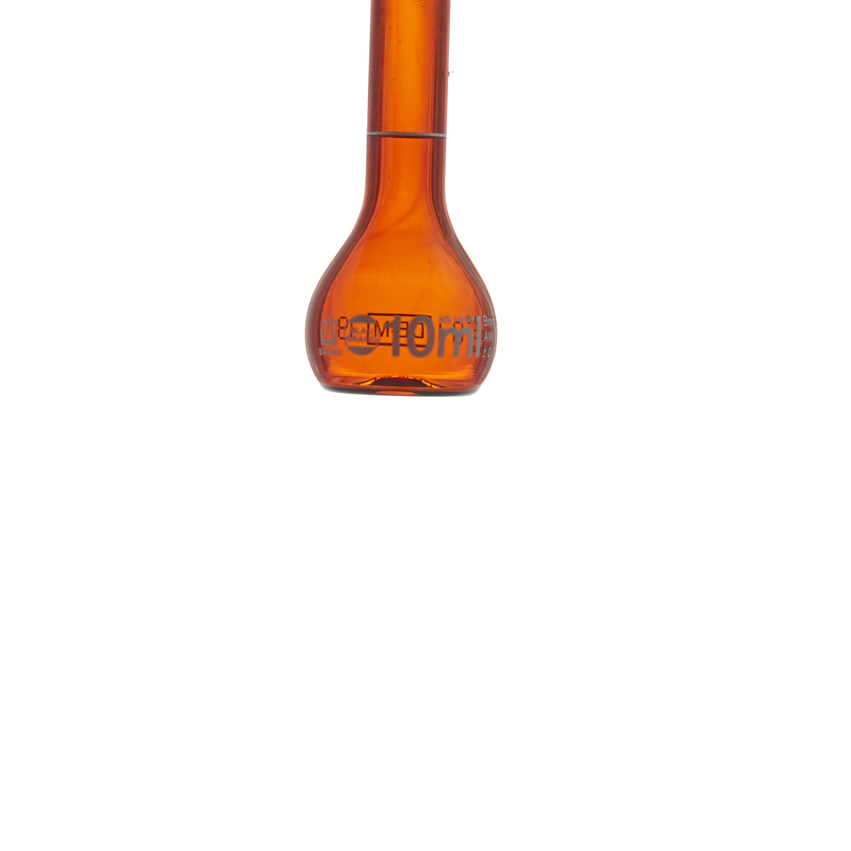 MATRAZ VOLUMÉTRICO DE 10ml CLASE A DIN ACTÍNICO. CUELLO ANCHO. TAPÓN DE VIDRIO. BRAND