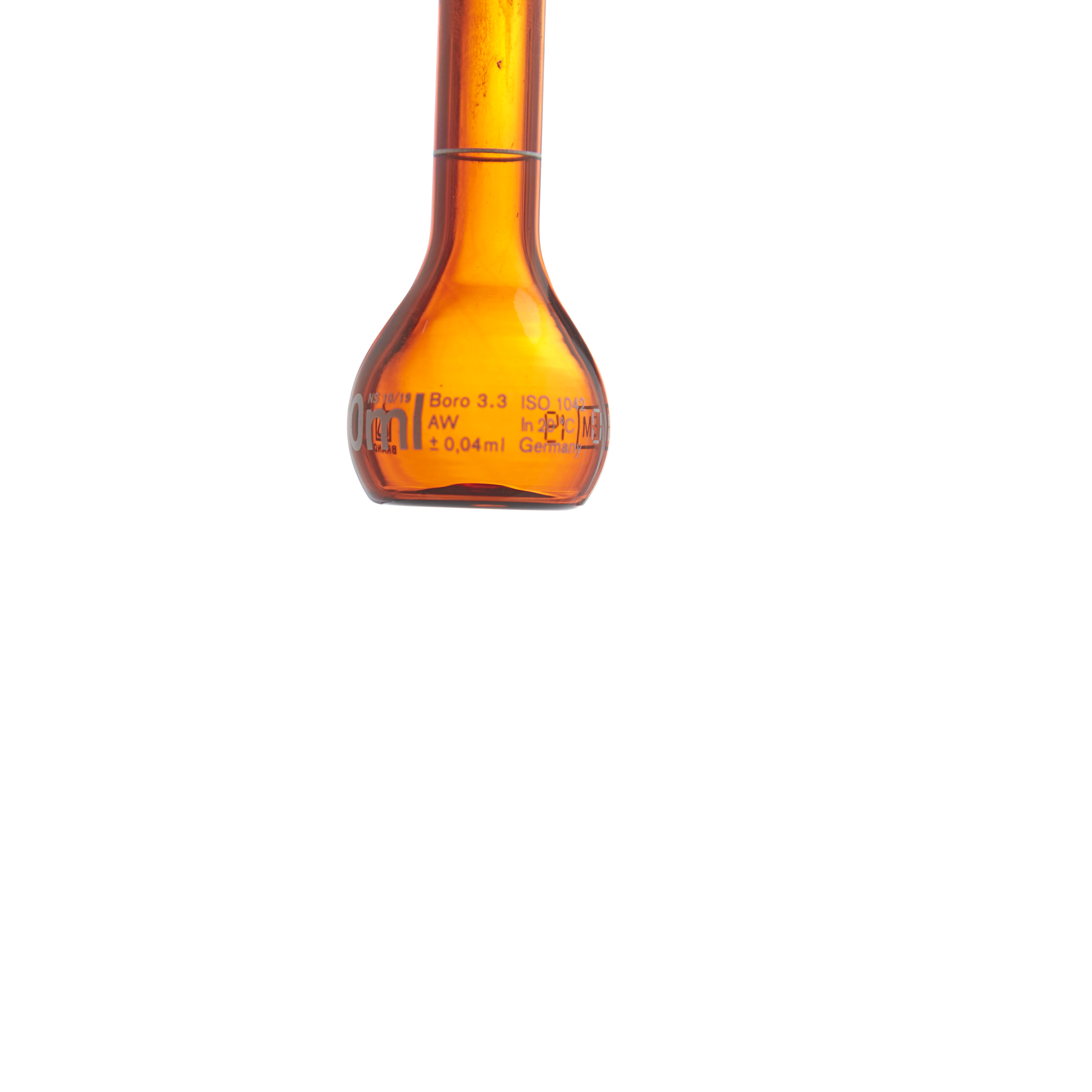 MATRAZ VOLUMÉTRICO DE 10ml CLASE A DIN ACTÍNICO. CUELLO ANCHO. TAPÓN DE VIDRIO. BRAND
