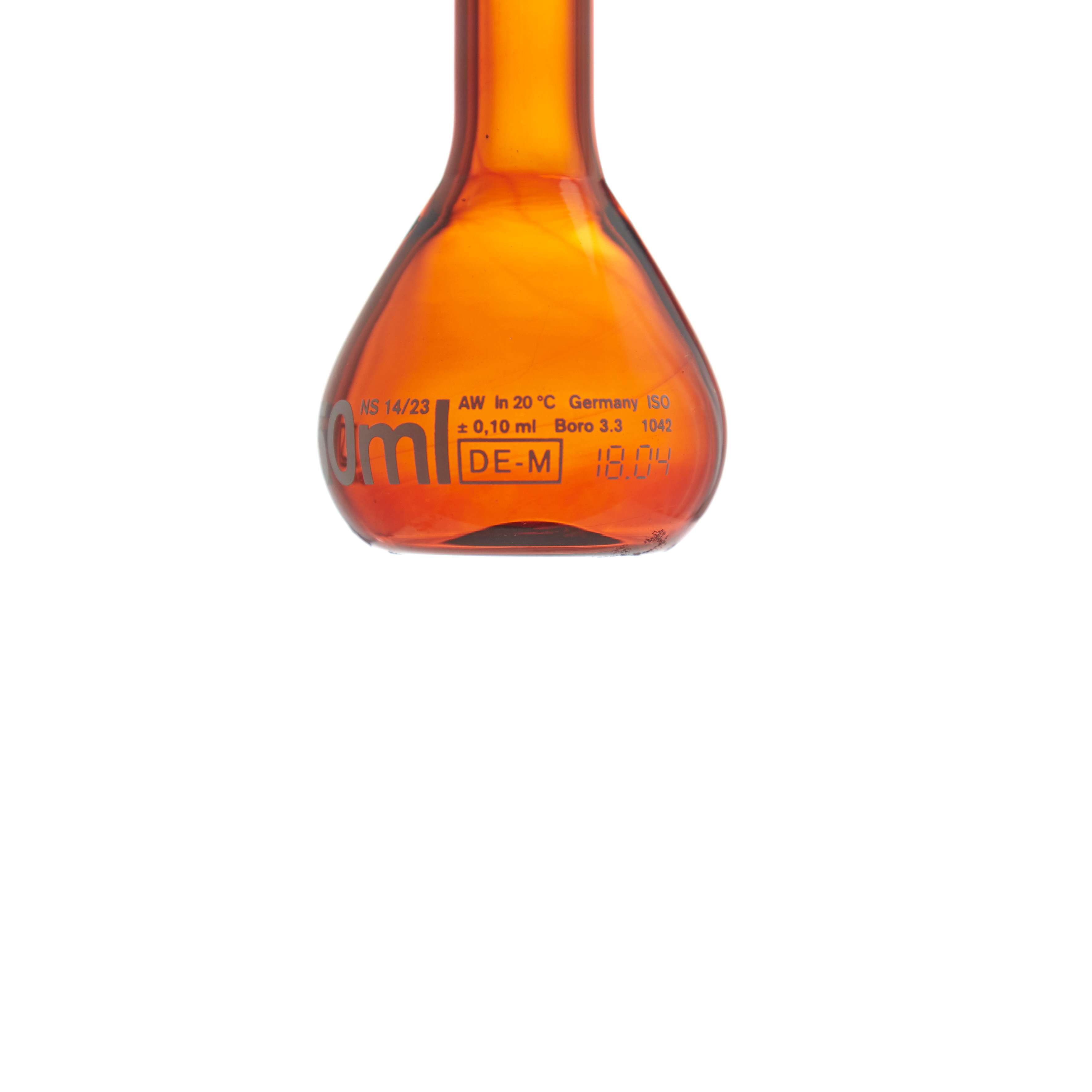 MATRAZ VOLUMÉTRICO DE 50ml CLASE A DIN ACTÍNICO. CUELLO ANCHO. TAPÓN DE VIDRIO. BRAND