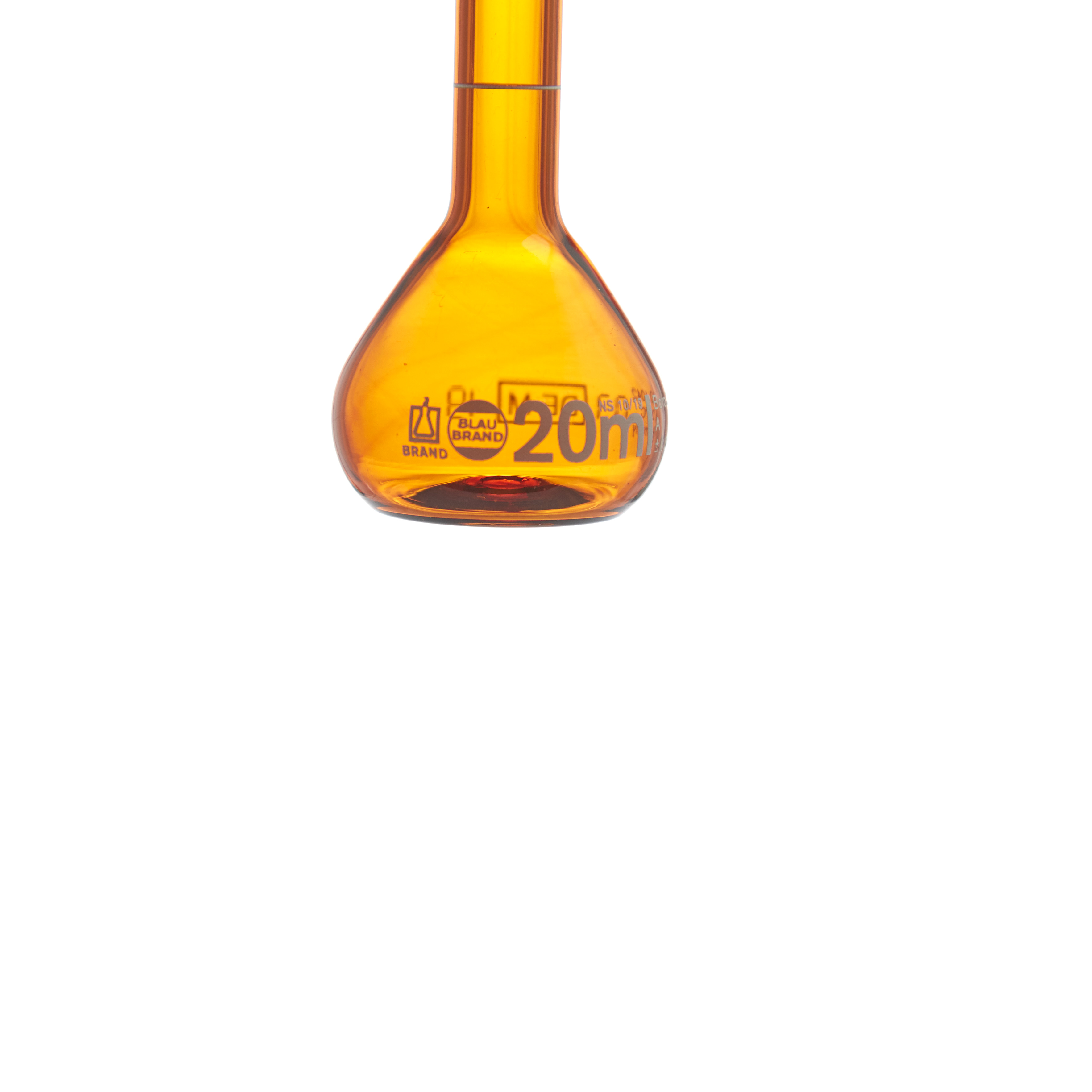 MATRAZ VOLUMÉTRICO DE 20ml CLASE A DIN ACTÍNICO. TAPÓN DE VIDRIO. BRAND