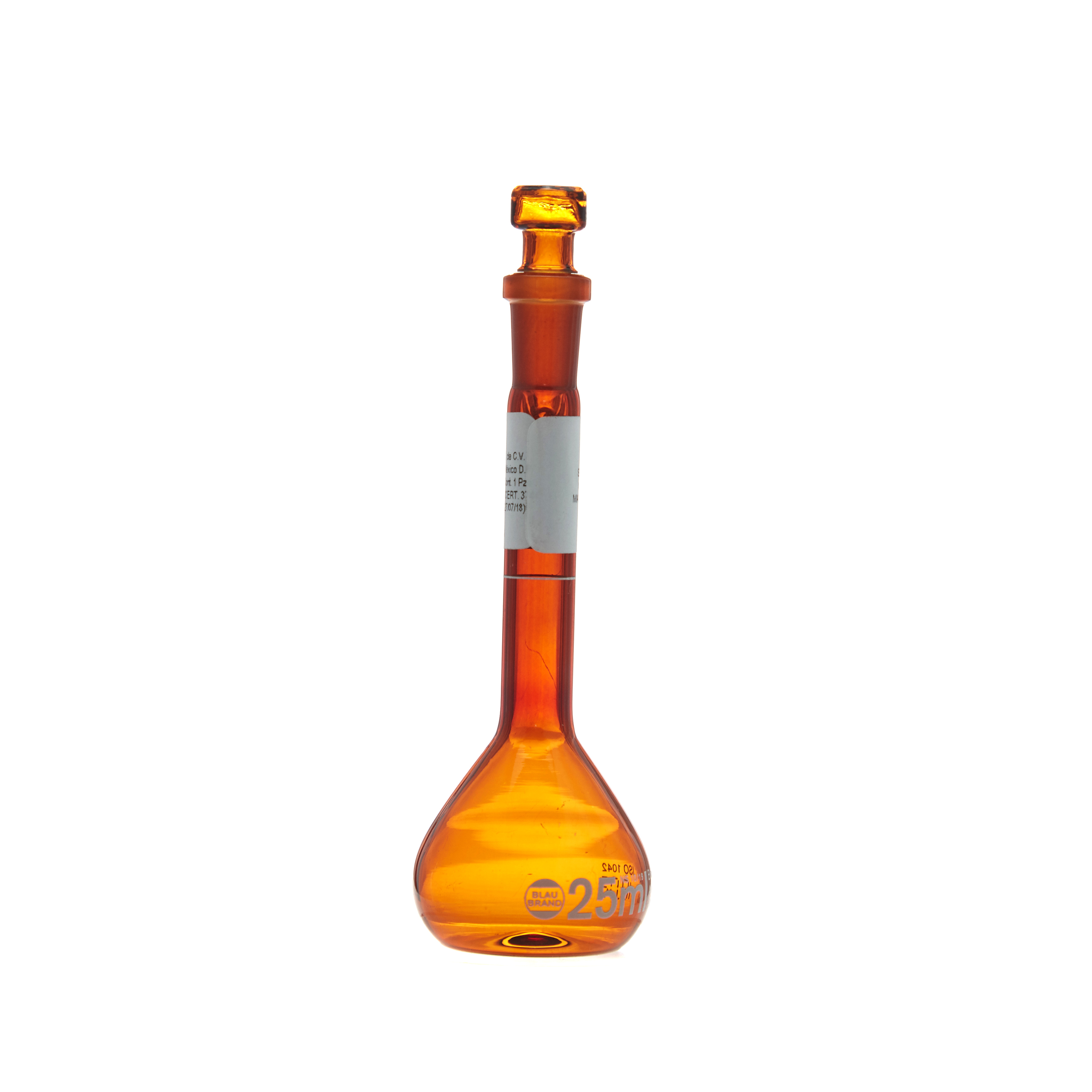 MATRAZ VOLUMÉTRICO DE 25ml CLASE A DIN ACTÍNICO. TAPÓN DE VIDRIO. BRAND