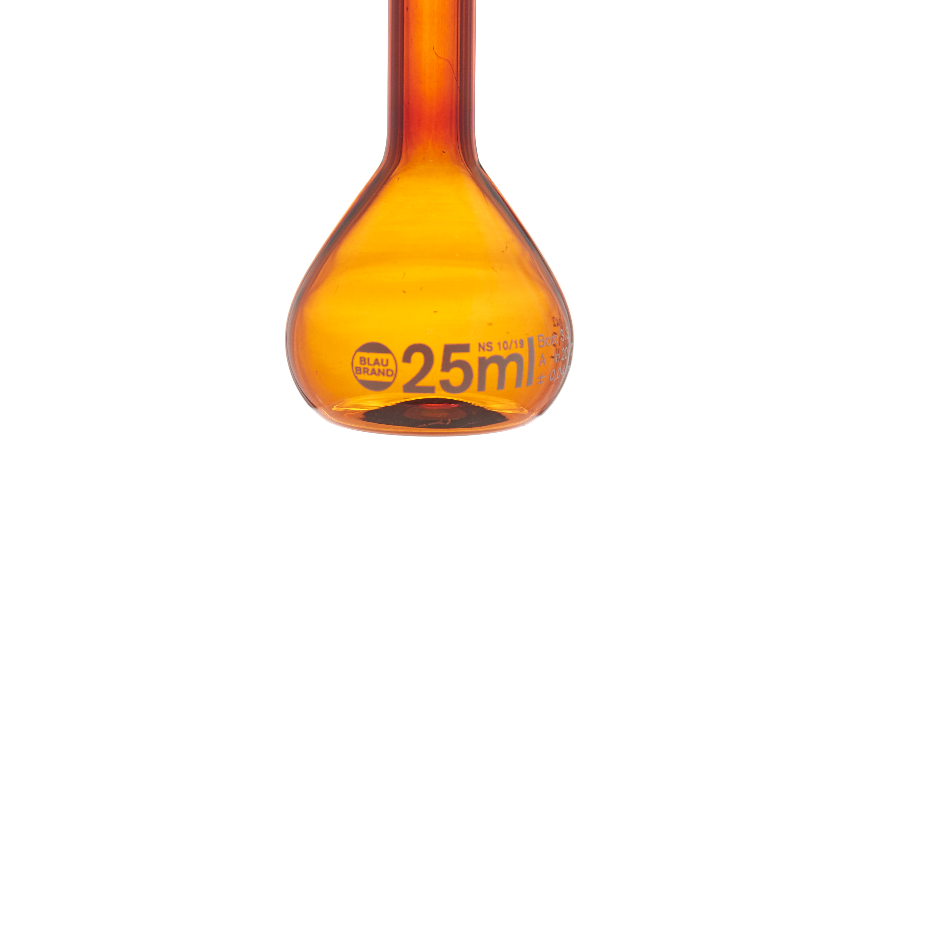 MATRAZ VOLUMÉTRICO DE 25ml CLASE A DIN ACTÍNICO. TAPÓN DE VIDRIO. BRAND